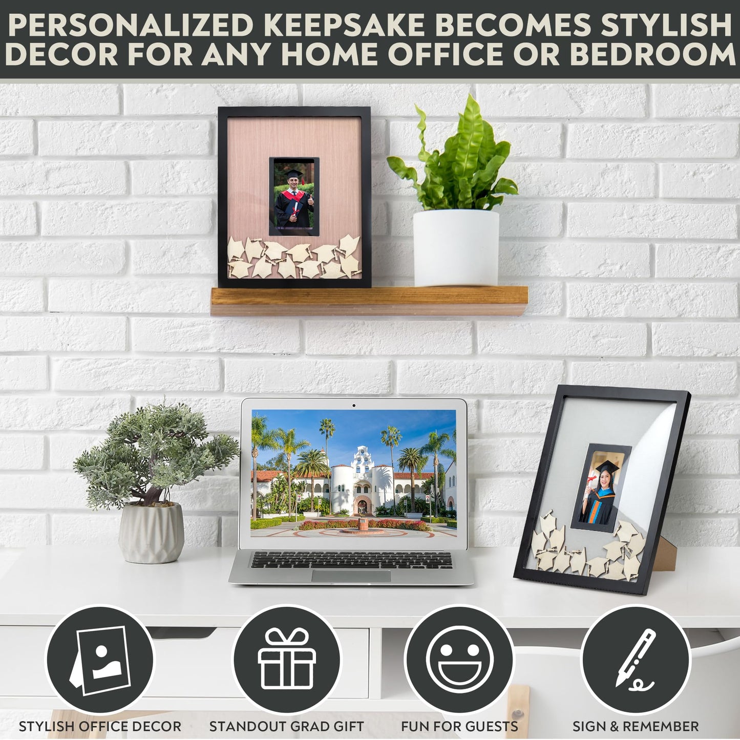 Graduation Guest Book 2026 – Wooden Cap Drop Frame Guestbook for Graduation Party with Wooden Grad Caps, Photo Slot & Pen, Grad Guest Book, Graduation Sign in Book, Graduation Book to Sign, Grad Party