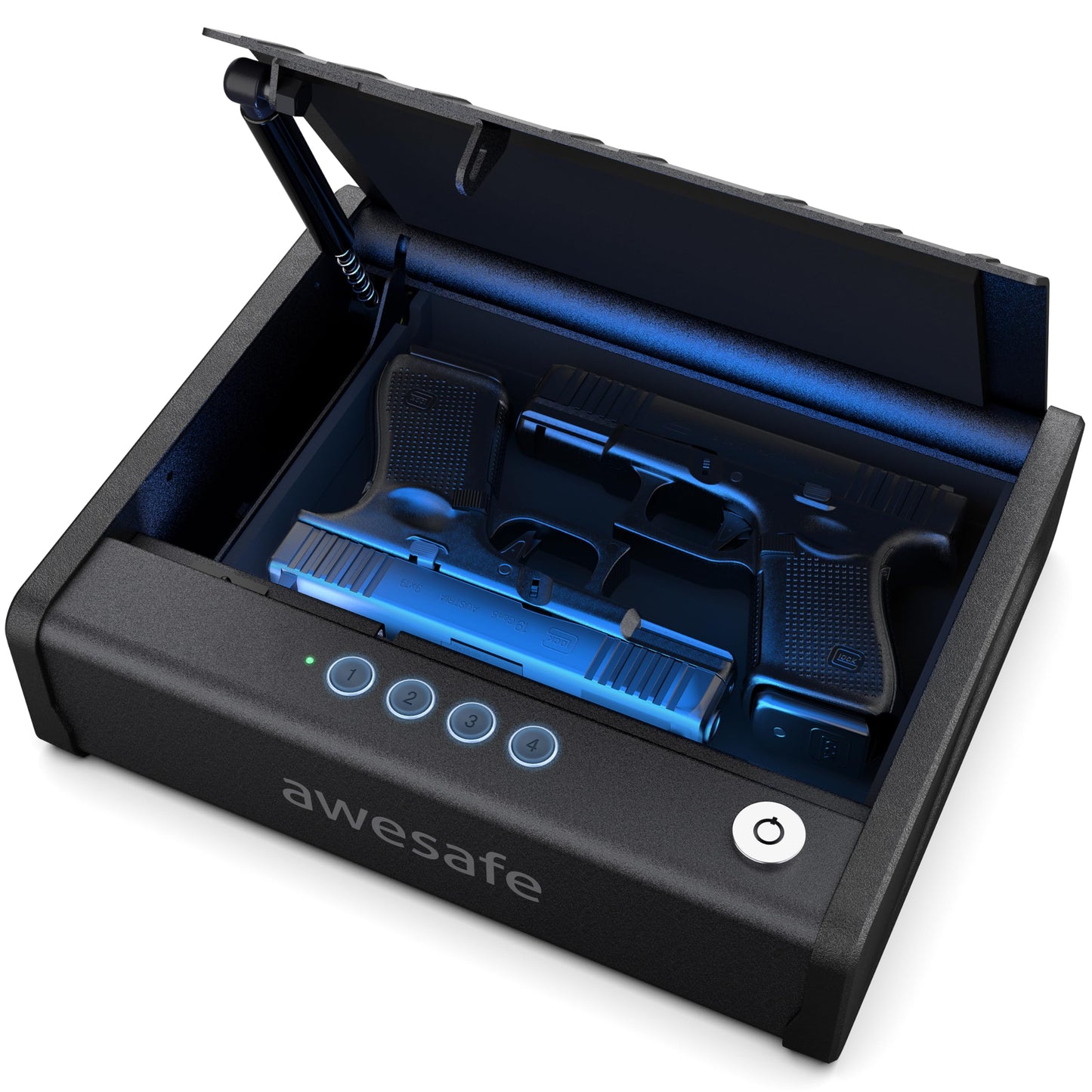 awesafe Biometric Gun Safe for Pistol, 2 Ways Quick Access Handgun Safe with Backlit Digital PIN Key, Portable Car Gun Safe, Gun Lock Box with Gas Strutfor Nightstand Bedside Cloakroom Living Room
