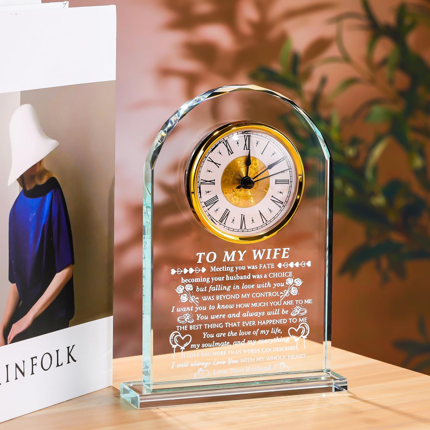 YWHL Gifts for Wife from Husband Wife Birthday Gift Ideas Crystal to My Wife Clock Anniversary Presents Romantic I Love You Gifts for Her on Valentines Mothers Day Christmas