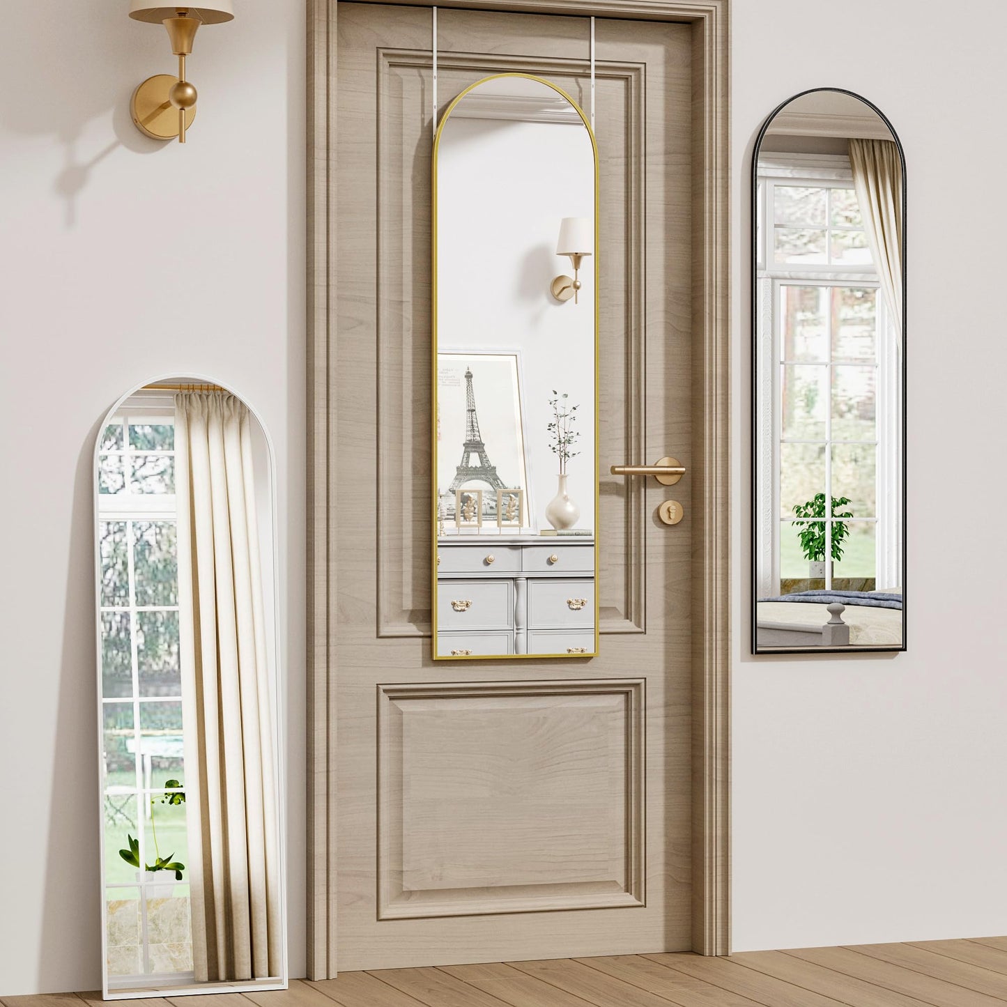 Vlush Door Mirror, Full Length Mirrors Over The Door, 14'' x 48'' Hanging/Rectangular Wall Mirror, Wall-Mounted/Hanging/Leaning, Home Decor,(Gold)