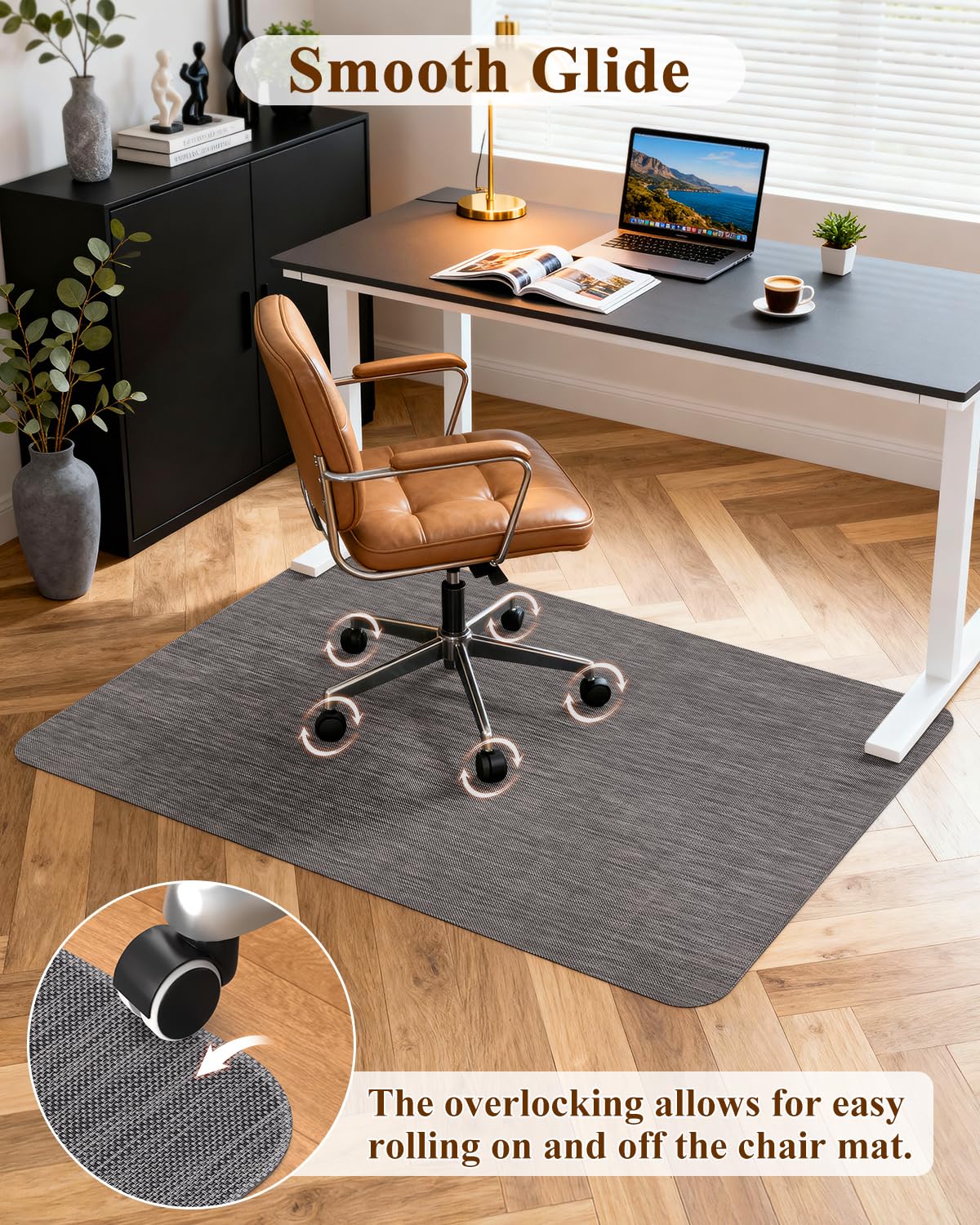 Soimeat Office Chair Mat for Hardwood Floor, 35.4" x 47.2" Non-Slip Desk Computer Chair Mat, PVC Floor Mat for Rolling Chair, Heavy Duty Wood/Tile Floor Protector Desk Rug for Home, Dark Grey
