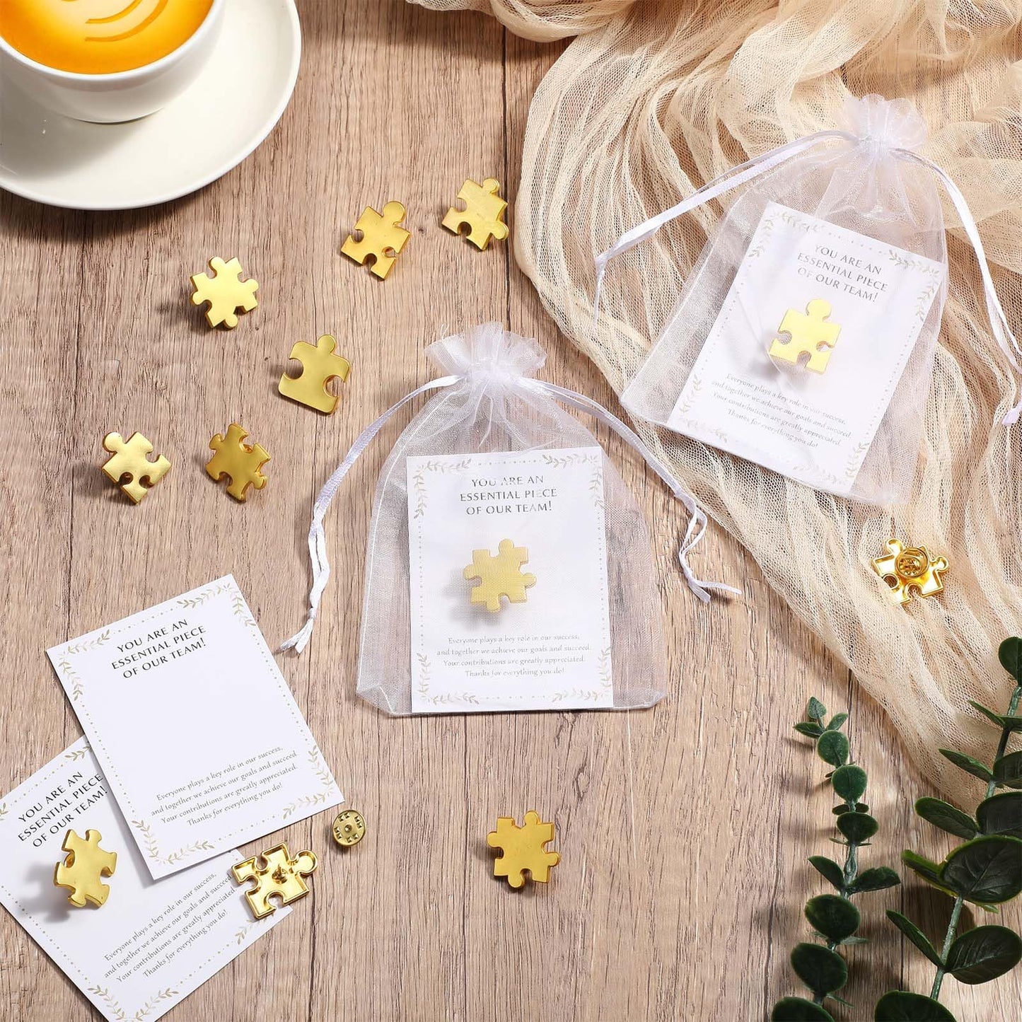 100 Sets Employee Appreciation Gift Bulk Puzzle Piece Lapel Pins Thank You Cards and Bags for Team Appreciation Building Recognition Soccer Baseball Team Gift for Employee Office Staff Coworkers