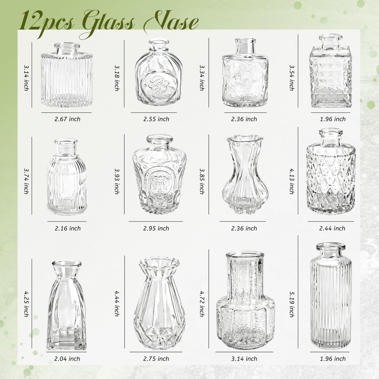 Der Rose Glass Bud Vases Set of 12, Small Bud Vases for Flowers, Rustic Wedding Centerpieces and Home Decor
