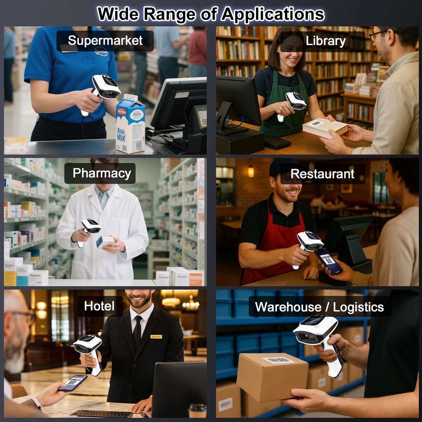 KUIIYER 1D QR 2D Barcode Scanner, Bluetooth Wireless Bar Code Scanners with Setting Keypad & LCD Screen Display & AI Voice, Handheld Barcode Reader for iPhone, Android, iPad, Tablet, Computers & POS