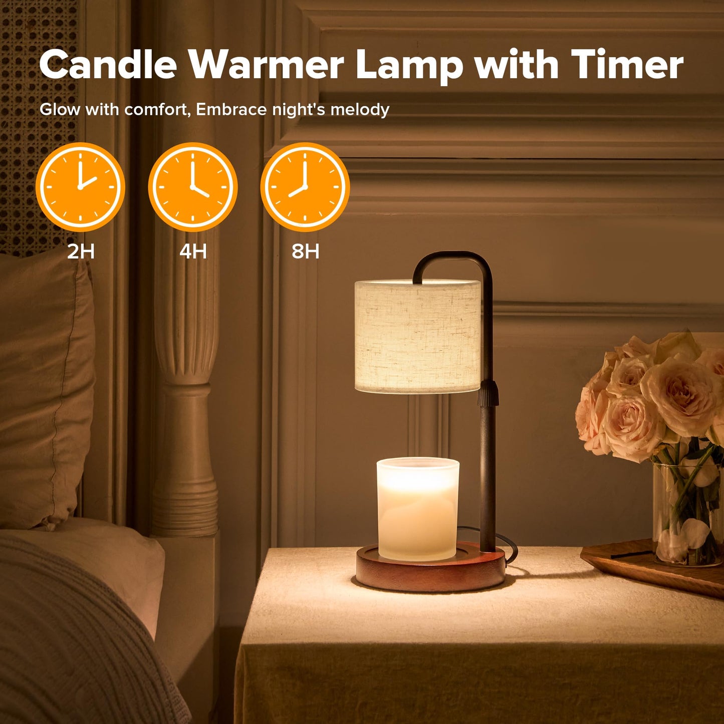 keysays Candle Warmer Lamp with Timer, Dimmable Wax Warmer Candle Lamp for Jar Candle with 2 Bulbs, Christmas Birthday Gifts for Women Mom, Home Decor for Room, Bedroom, Kitchen-Linen Fabric