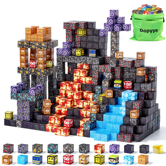 Magnetic Blocks, 150-Piece Magnetic Building Blocks, Volcano Theme 1-Inch Montessori STEM Stacking Magnet Blocks for Boys Girls Ages 3+, Educational Sensory Toys for Kids Christmas Birthday Gifts