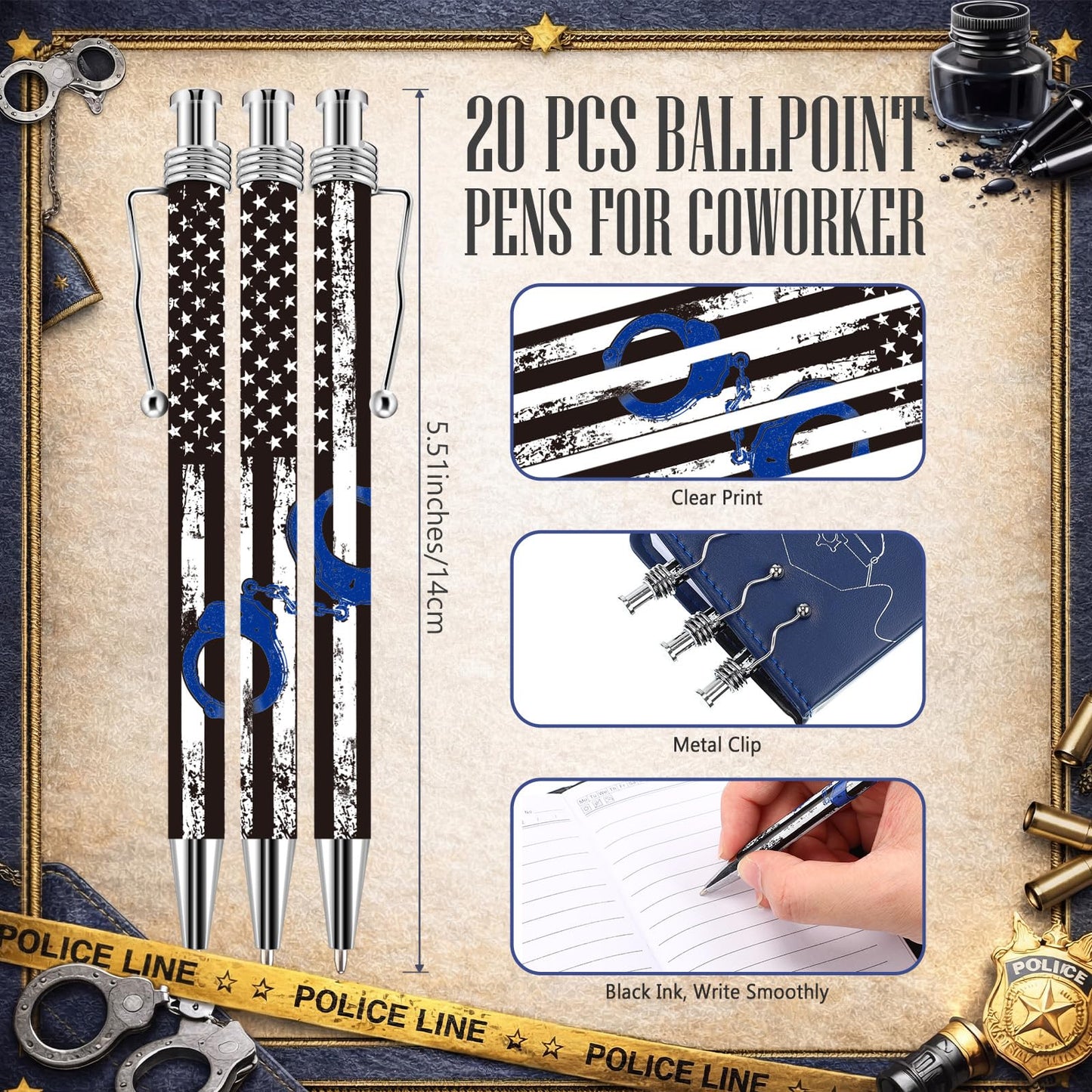Ctosree 20 Sets Police Gifts Pocket Leather Notebooks with Handcuff Pens for Police Academy Graduation Gifts Appreciation Week Law Enforcement Officer Supplies Accessories