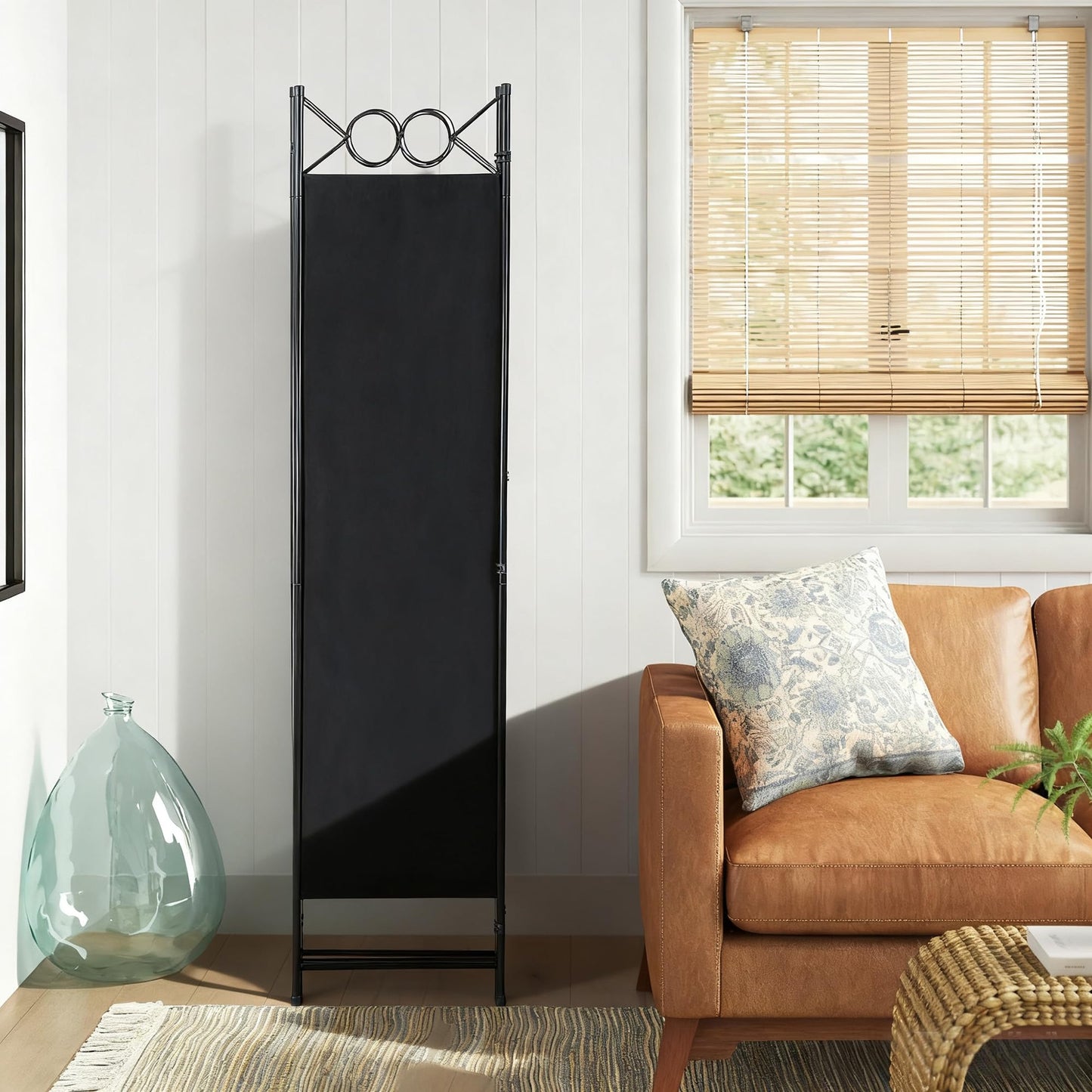 FDW 4 Panel Room Divider and Folding Portable Partition Screen, 6FT Wall Divider Screen for Dorm Bedroom Office, Coal Black