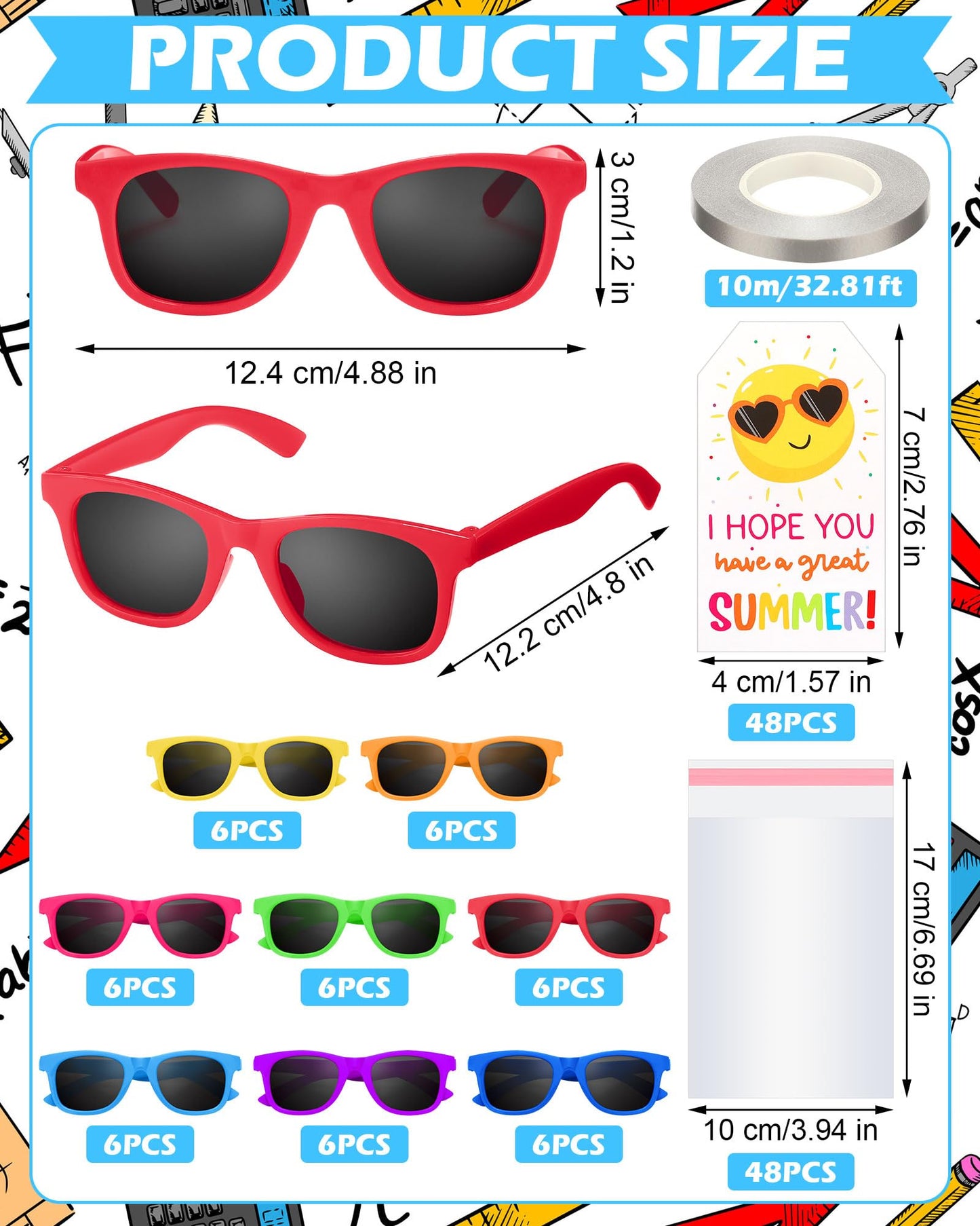 Geiserailie 48 Pcs End of The School Year Gifts for Students from Teacher Bulk Pre K Graduation Sunglasses Kindergarten Preschool End of Year Graduation Gifts for Classroom Summer Party Favors
