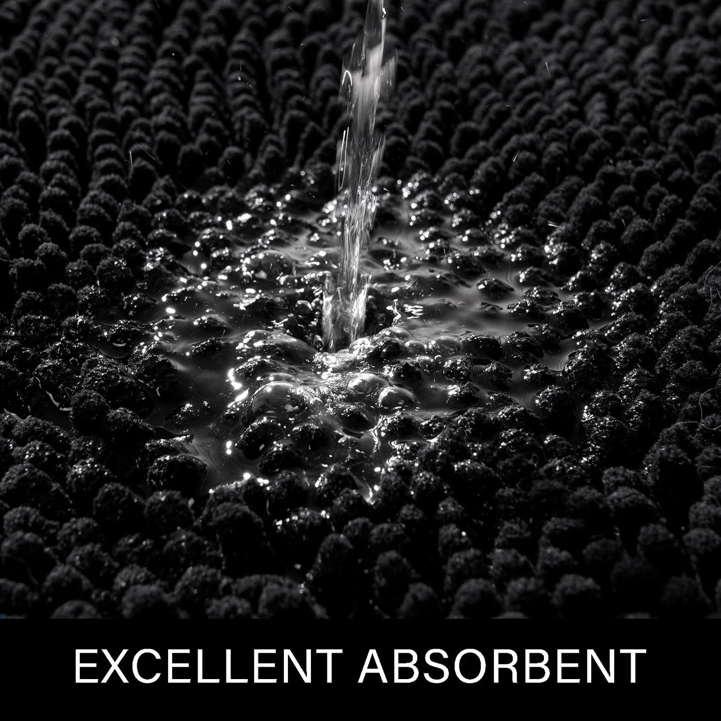 LOCHAS Luxury Bathroom Rug Shaggy Bath Mat 24 x 60 Inch, Washable Non Slip Bath Rugs for Bathroom Shower, Soft Plush Chenille Absorbent Carpets Mats, Black