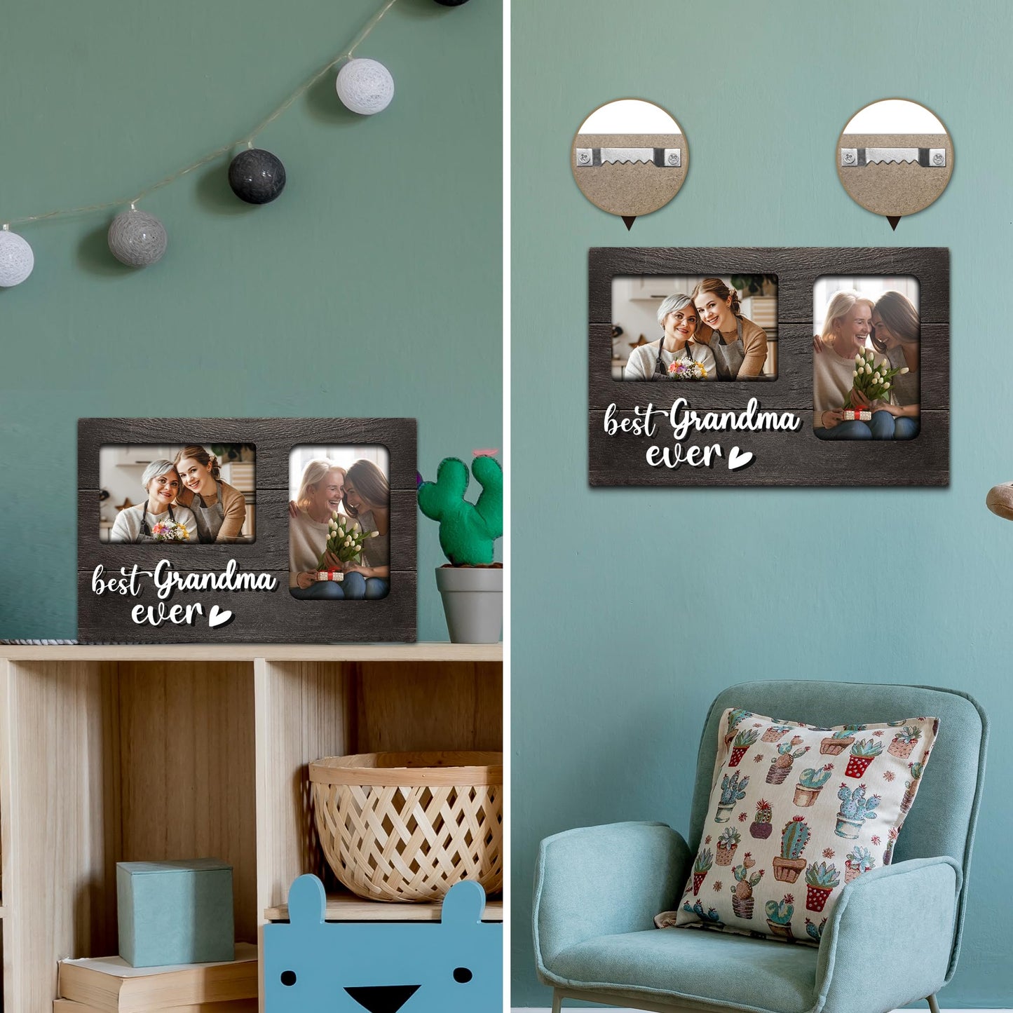 JNDJE Grandma Gifts, Mothers Day Grandma Gift from Grandkids, 3D Photo Frame Hold 4x6 Inches Two Photos - Picture Frame Present for Grandparents Day