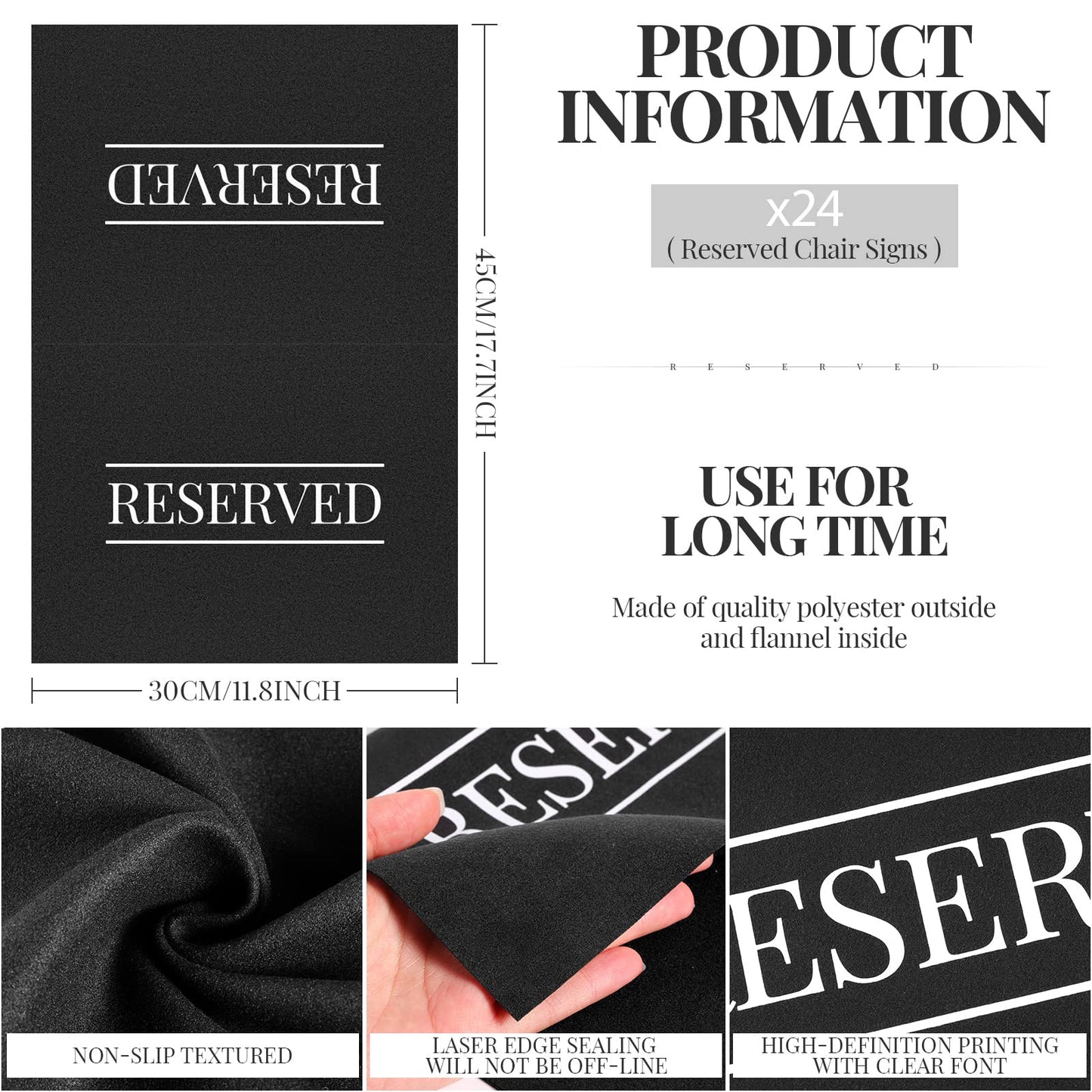 Buryeah 24 Pcs Reserved Seating Signs for Chairs Church Pew Reserved Chair Signs Placeholder with Printed Words for Weddings Parties Celebrations Receptions Church or Event (Black,White)