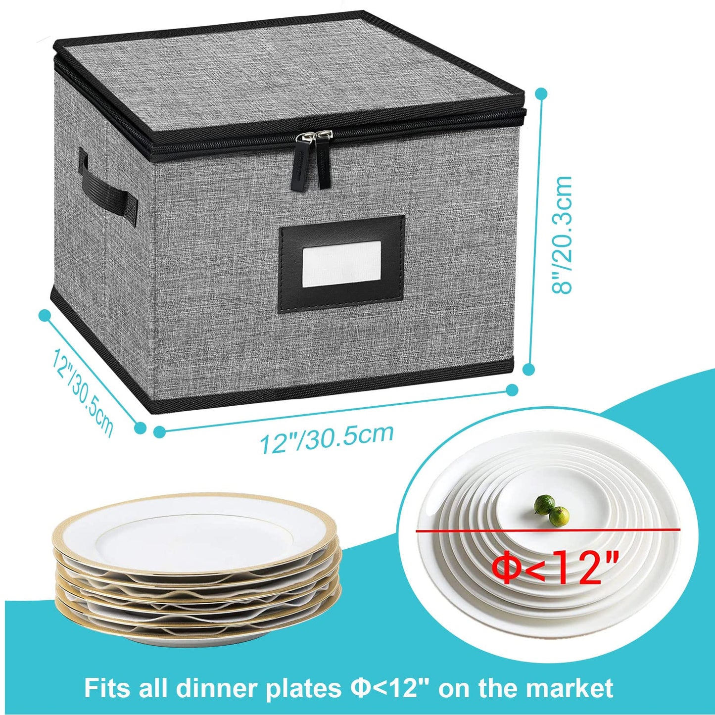 ouruer China Storage Containers-4PACK Quilted Dish Storage Containers with Lid Hard Shell for Moving Transport, Dinnerware,Stackable Plate Storage,24 Felt Plate Dividers Included,12 * 12 * 8in