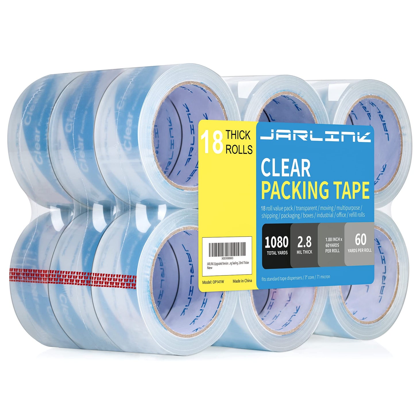 JARLINK Clearer Packing Tape 18 Rolls, Heavy Duty Packaging Tape for Shipping Packaging Moving Sealing, 2.8mil Thicker, 1.88 inches Wide, 60 Yards Per Roll, 1080 Total Yards