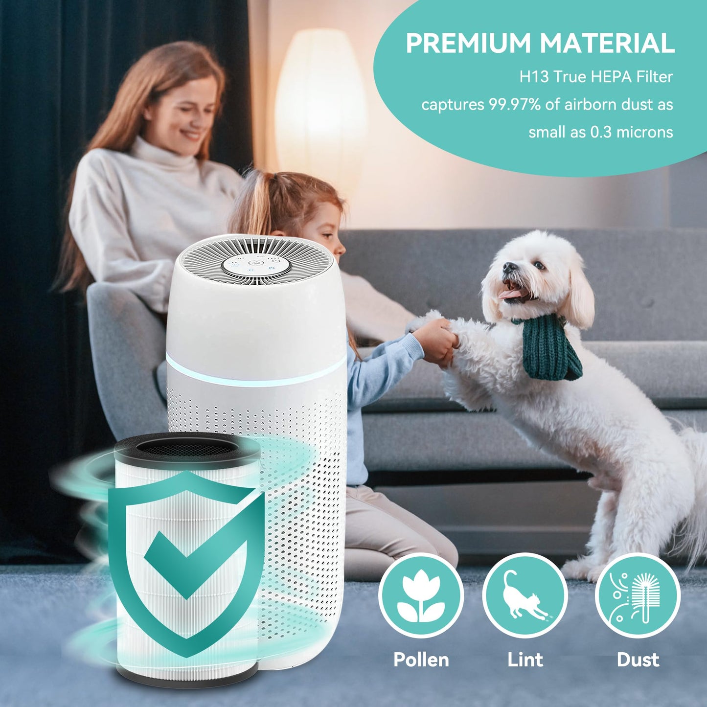 AP-T30 Replacement Filter for HoMedics Air Purifier TotalClean Models 5-in-1 AP-T30FL AP-T30WT AP-PET35 AP-PET35FL AP-PET35-WT Filter Replacement, 5 Layers 3 in 1 H13 True HEPA Filter, 1 Pack