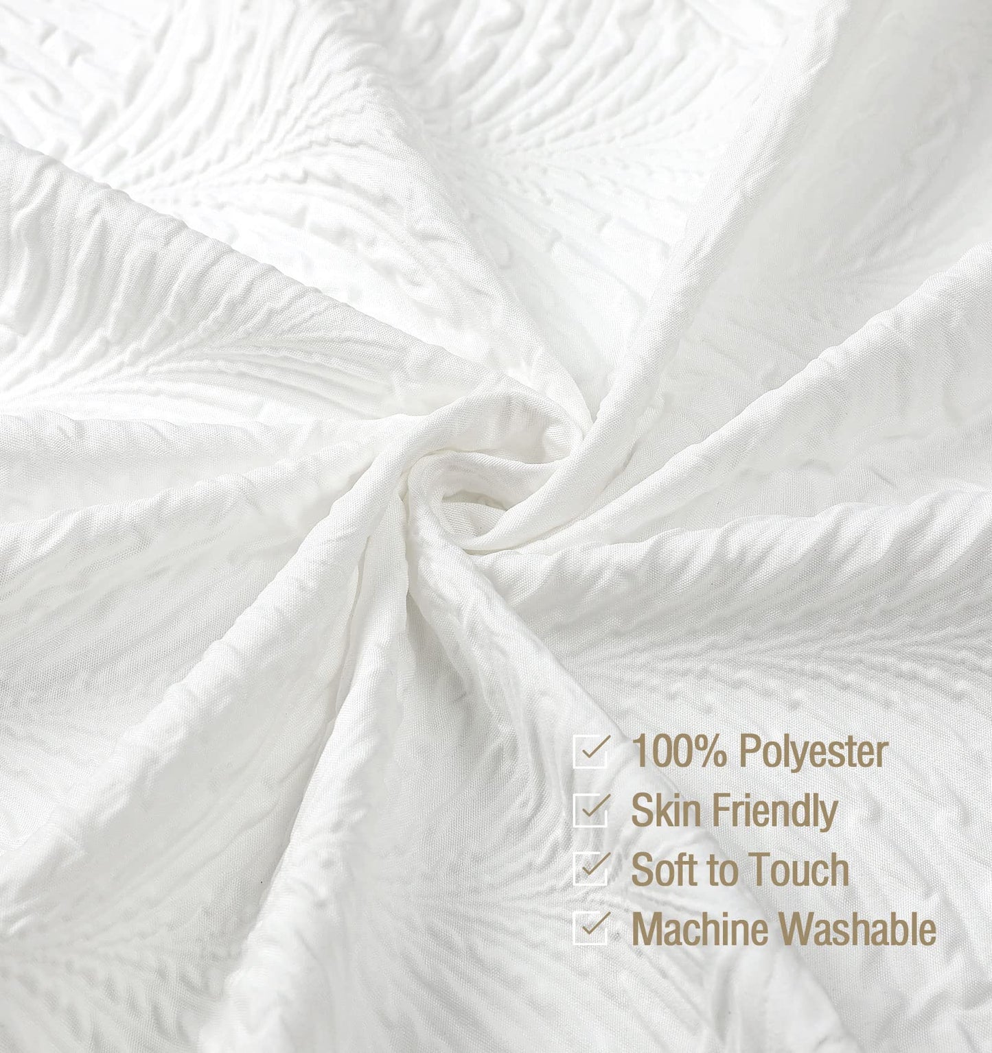 Gibelle White Shower Curtain for Bathroom, 3D Embossed Textured Fabric Curtain, Modern Farmhouse Chic Soft Cloth Set with Hooks, 72x72