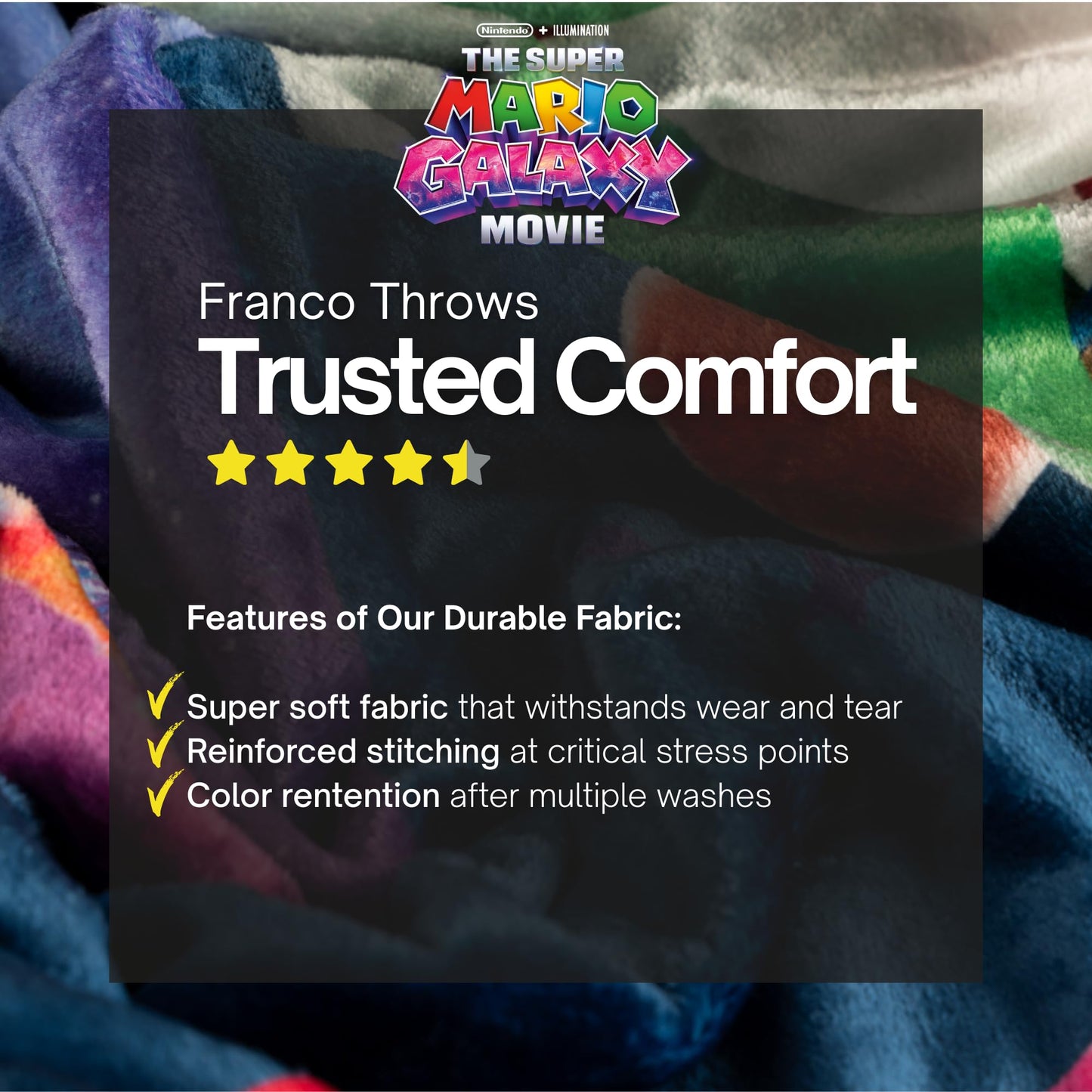 The Super Mario Galaxy Movie Throw Blanket, Yoshi, Soft Cozy Decorative Blanket for Couch, Bed, or Gaming Room (100% Officially Licensed Product) by Franco Collectibles