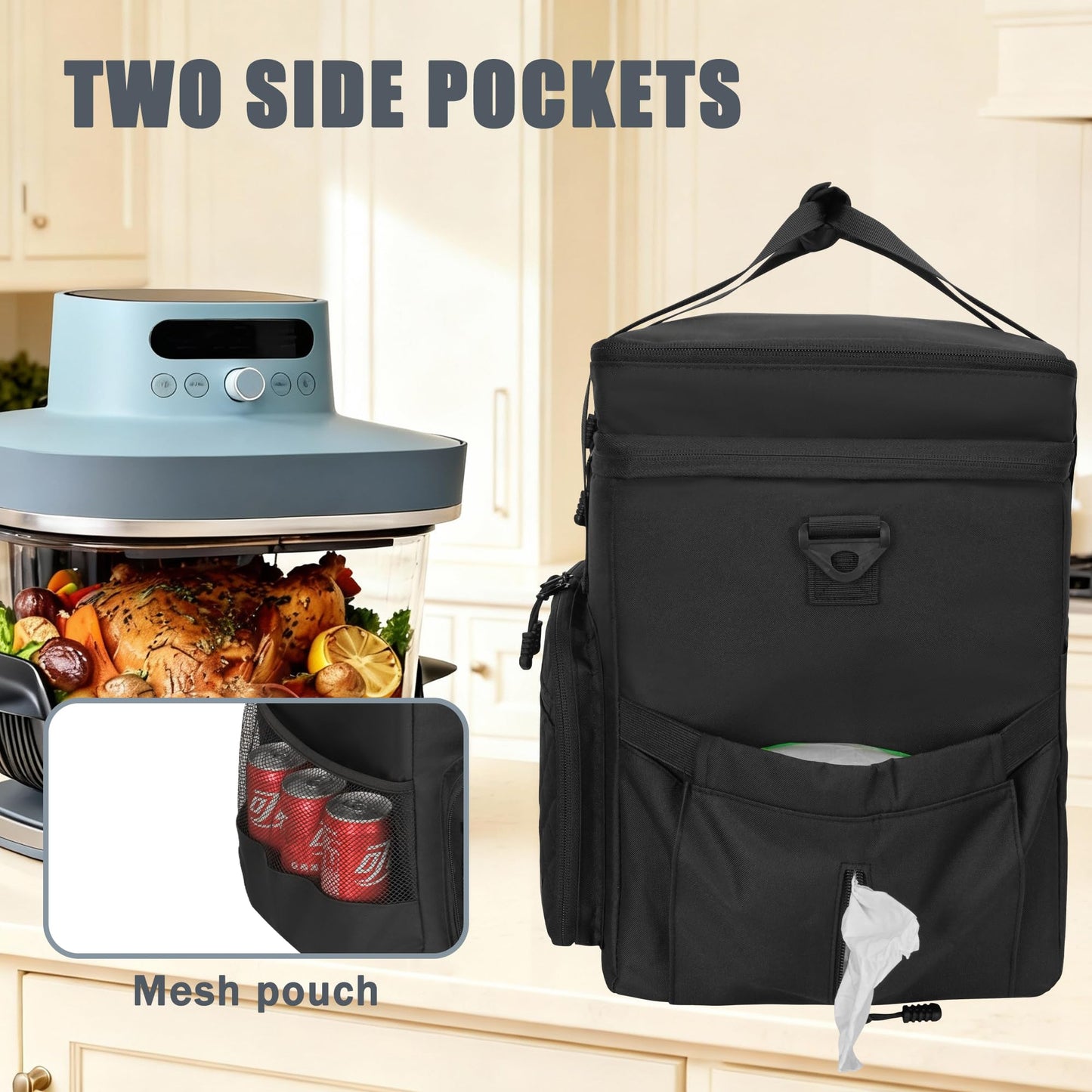 FURIMETY Air Fryer Carrying Bag Compatible with Ninja Crispi Pro 6-in-1 Glass Air Fryer, Double Layer Insulated Storage Bag for Ninja Crispi 6qt & 2.5qt Glass Containers, Quilted Black