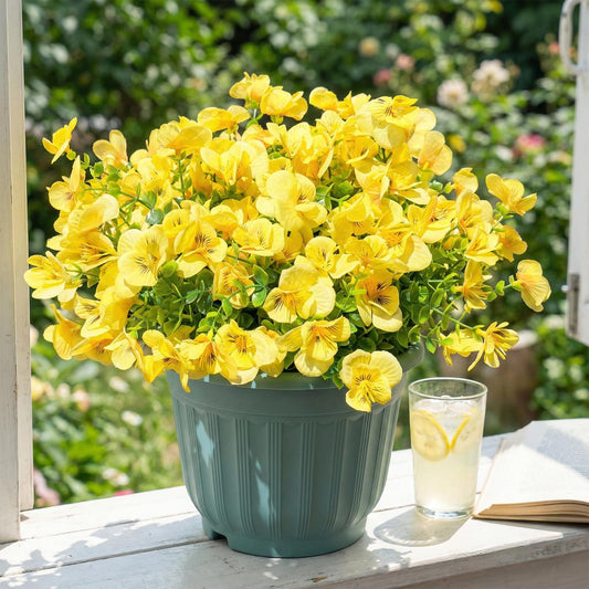 trytuny Artificial Flowers for Outdoor, Realistic Faux Plants for Outside Indoor Porch Patio Window Box Planter Home Decor (12pcs -Yellow)
