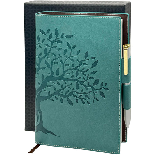 SETTINI® Tree of Life Refillable Writing Journal for Women & Men - Vegan Leather Lined Journal Notebook with Premium Pen - A5, 8.75 x 6 inches, 256 Pages of 100gsm Paper, Beautiful Gift Box Included - Tree of Life Journal, Fathers Day Gift