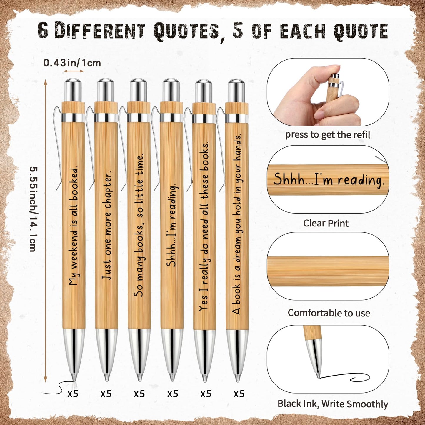 Thenshop 30 Sets Book Lover Gift Include Librarian Inspirational Spiral Notebook Pen Bulk Book Club Gift Reading Journal Librarian Gifts for Women Reader Teacher Bookish bookworm (Brown)