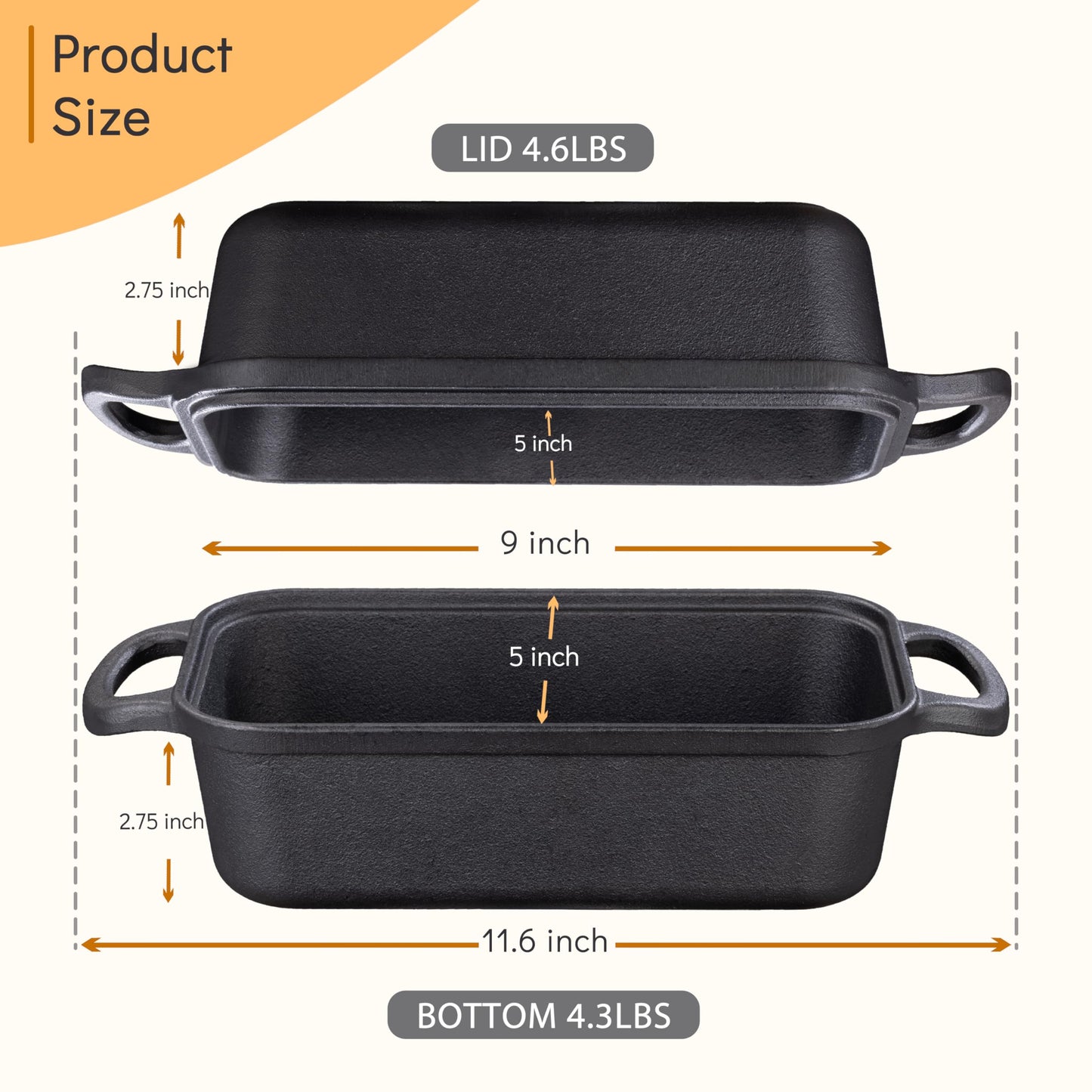 GRMImosa 2 in 1 Cast Iron Bread Loaf Pan with Lid, Loaf Pans for Baking Bread 9x5 Inch, Even Heat Distribution for Meatloaf, Homemade Bread