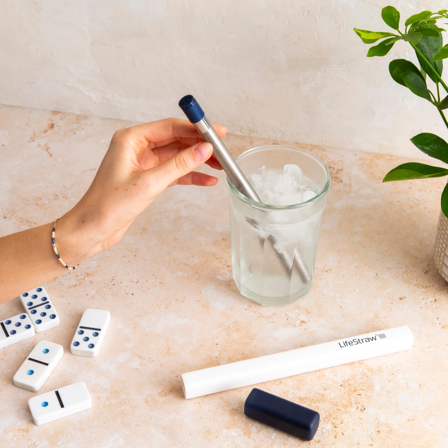 LifeStraw Sip – Reusable Stainless Steel Water Filter Drinking Straw with Carry Case, Removes Microplastics, Bacteria and Parasites for Travel and Everyday Use, Midnight Blue