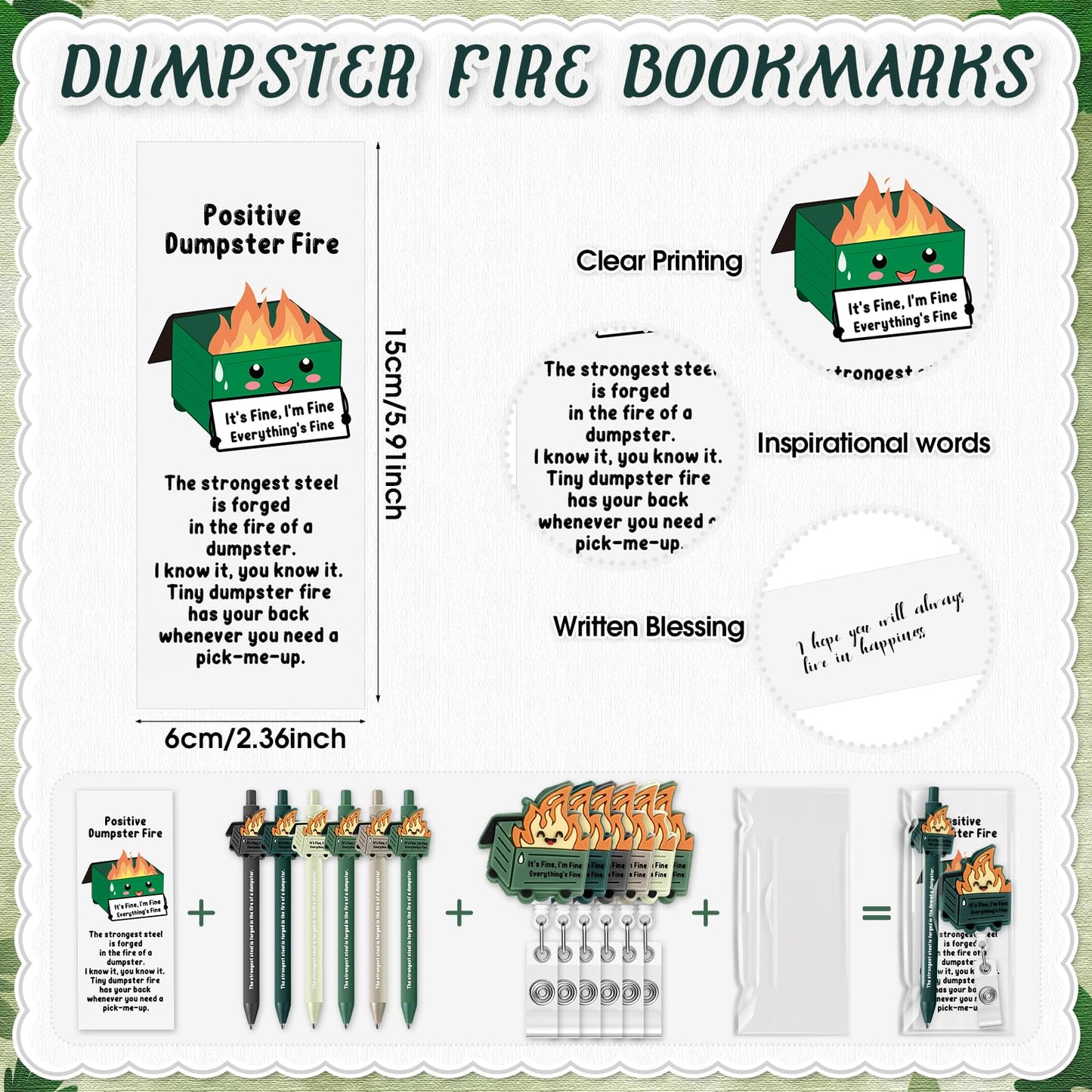 48 Sets Dumpster Fire CNA Week Gifts Dumpster Fire Badge Reel and Pens Bookmark Funny EMS Gifts Retractable Badge Holder for Graduation Response Team Office Nurse Teacher Employee Coworker