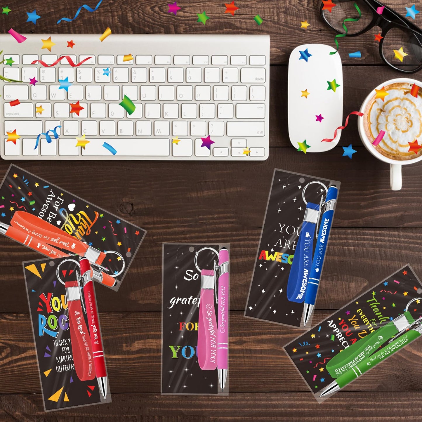 50 Sets/150 Pcs Employee Appreciation Gifts in Bulk, Including Silicone Key Chains, Pens with Stylus Cap, Bookmarks, Team Thank You Gifts Inspirational Motivational Teachers Nurses Staff Coworkers