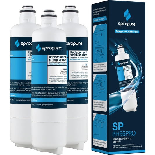 SpiroPure SP-BH55PRO NSF Certified Refrigerator Water Filter Compatible Replacement for Bosch Ultra Clarity Pro BORPLFTR50 BORPLFTR55 11032531 RA450022 REPLFLTR55 (3 Pk)