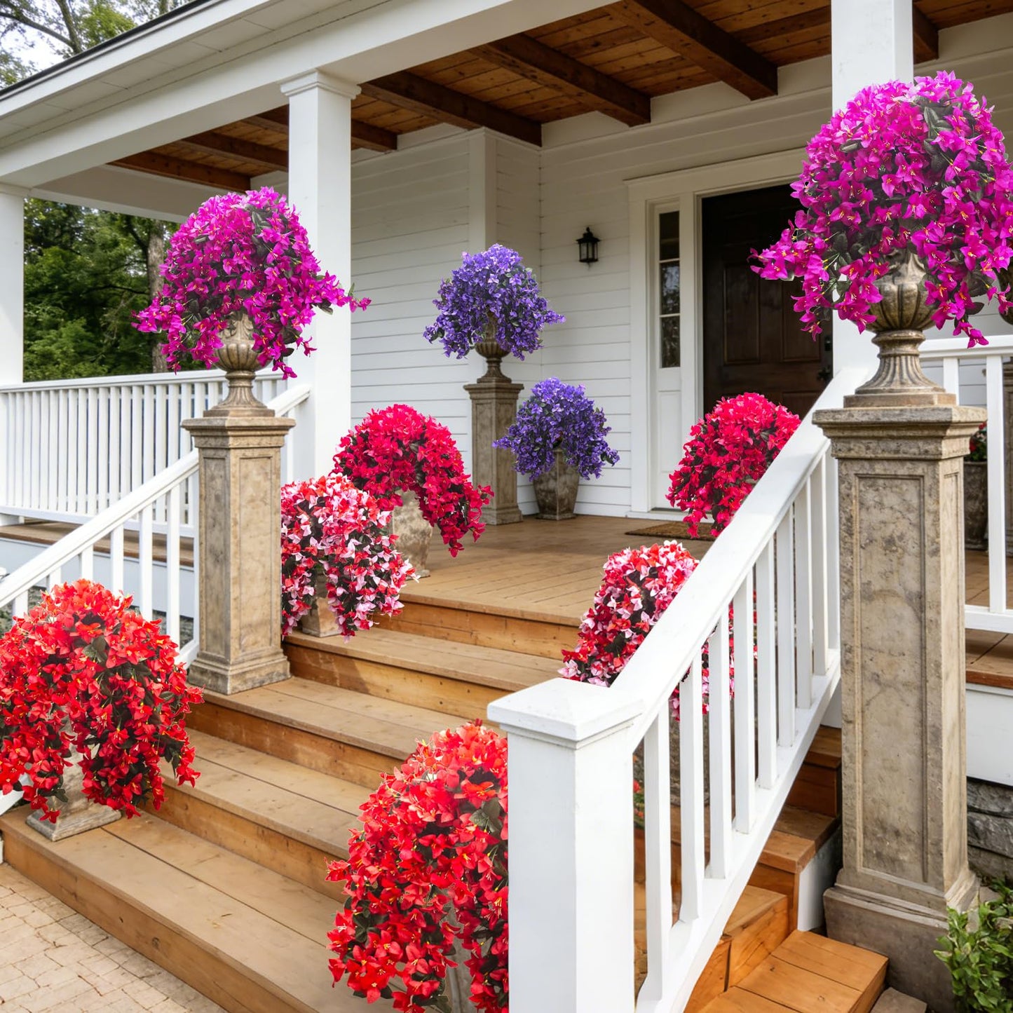 Grunyia Artificial Bougainvillea Flowers Outdoor UV Resistant, 4 Pcs Fake Silk Trailing Vines Realistic Faux Hanging Plants for Porch Patio Garden (Fuchsia)