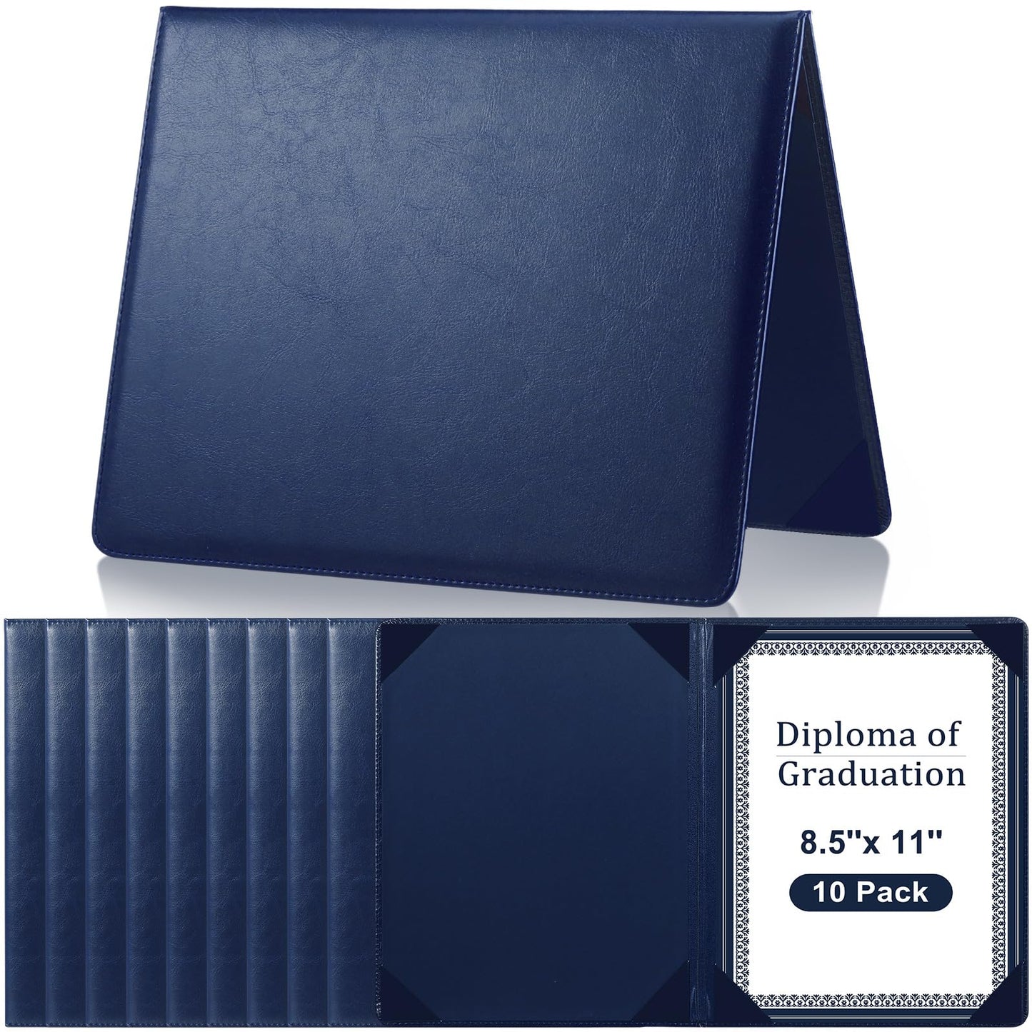 Tenare 10 Pcs Leather Certificate Holder 8.5 x 11 Inch PU Black Red Blue Purple Phd Bachelor Master Diploma Cover Professional Award Folder for Official Graduation Competition Contest Charity (Blue)