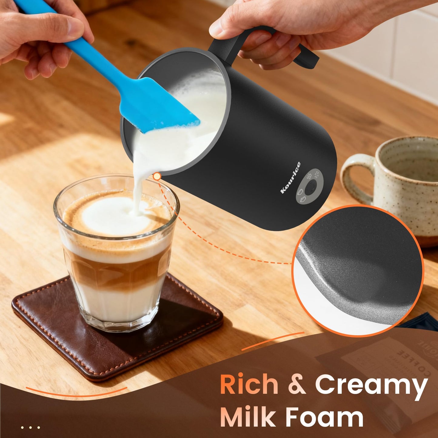 Kourice 4-in-1 Electric Milk Frother & Steamer – Automatic Frother Machine, Barista-Style Hot & Cold Foam for Lattes, Cappuccinos, Iced Coffee, Quiet, One-Touch, Easy to Clean
