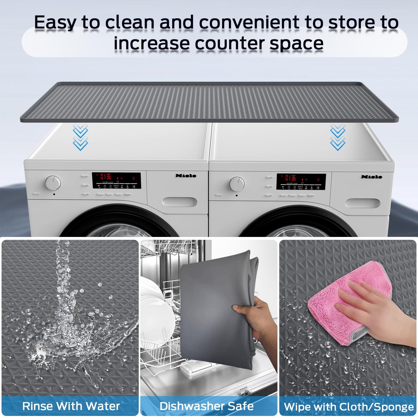 54" x 27.5" Washer and Dryer Covers for the Top，Waterproof and non-slip Washing Machine Cover，Applies to Kitchen、laundry room organization，Washer Dryer Countertop. (Gray)