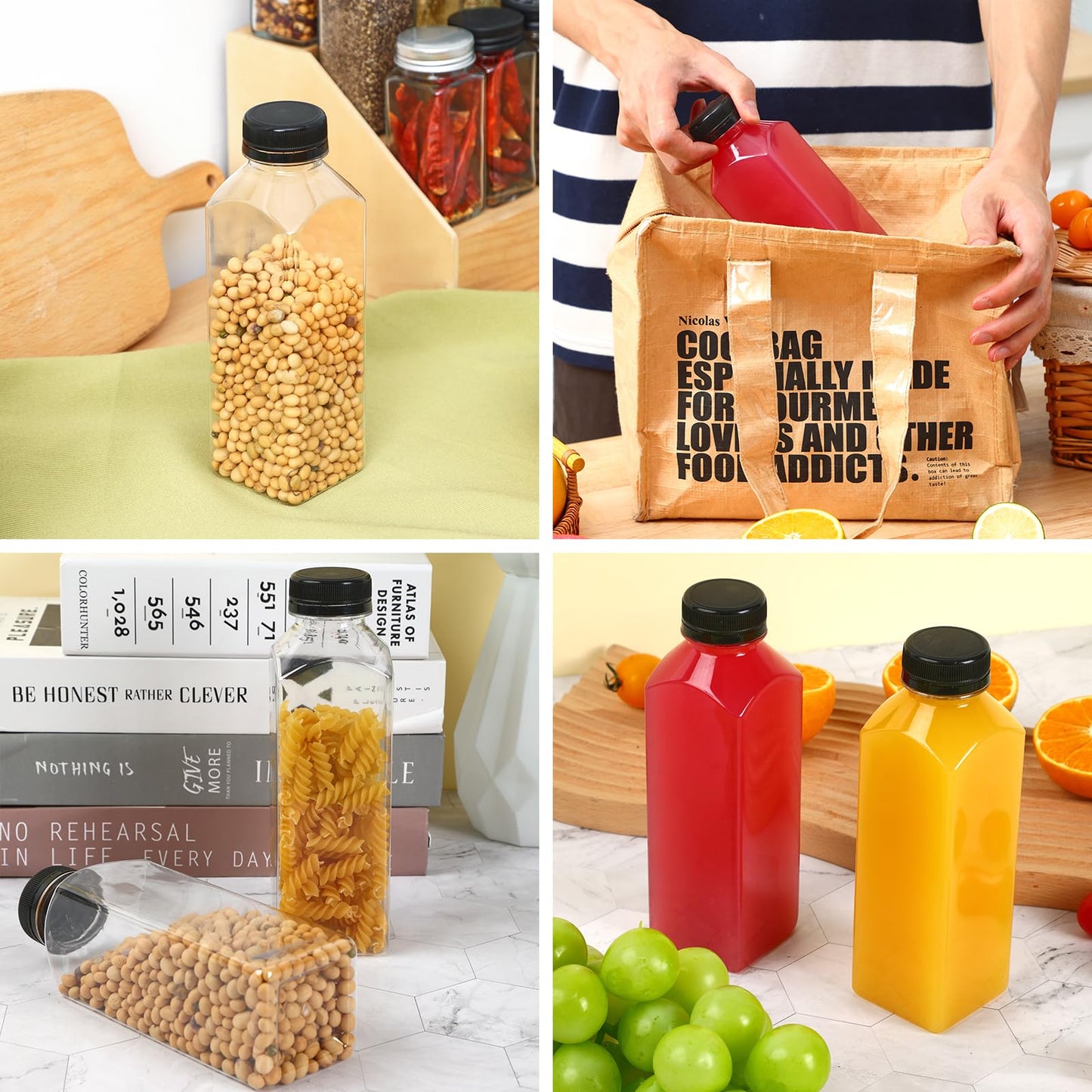 Moretoes 42pcs 16oz Plastic Juice Bottles with Caps, Reusable Juicing Bottles with Lids, Clear Containers for Smoothies and Other Beverages