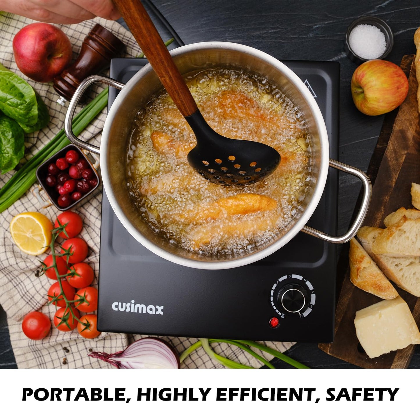 CUSIMAX Hot Plate, Single Burner Electric Cooktop, 1500W Electric Burner Hot Plate for Cooking with Adjustable Temperature, Portable Countertop Burner Stainless Steel, Black, New Model
