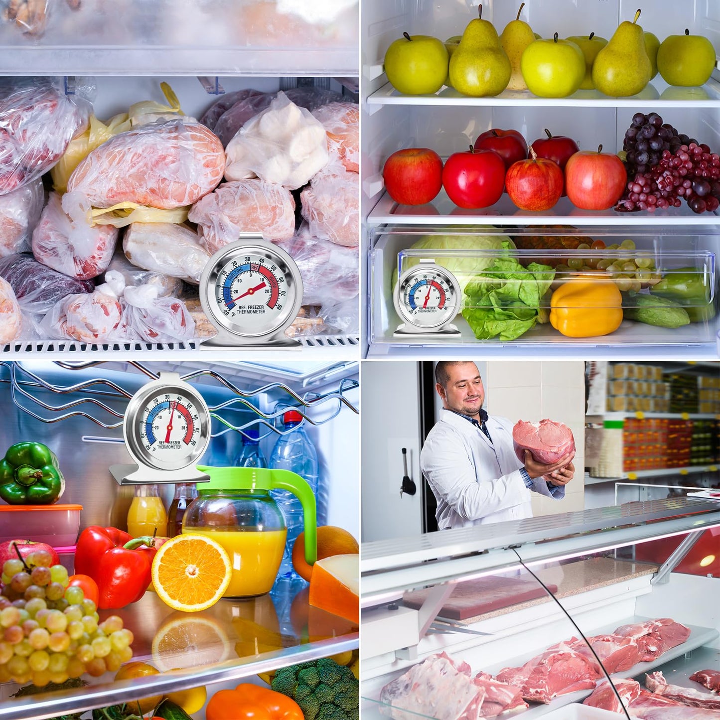 12 Pack Refrigerator Freezer Thermometer Large Dial Fridge Thermometer with Dual-Scale -30~30°C/-20~80°F for Freezer Refrigerator Cooler
