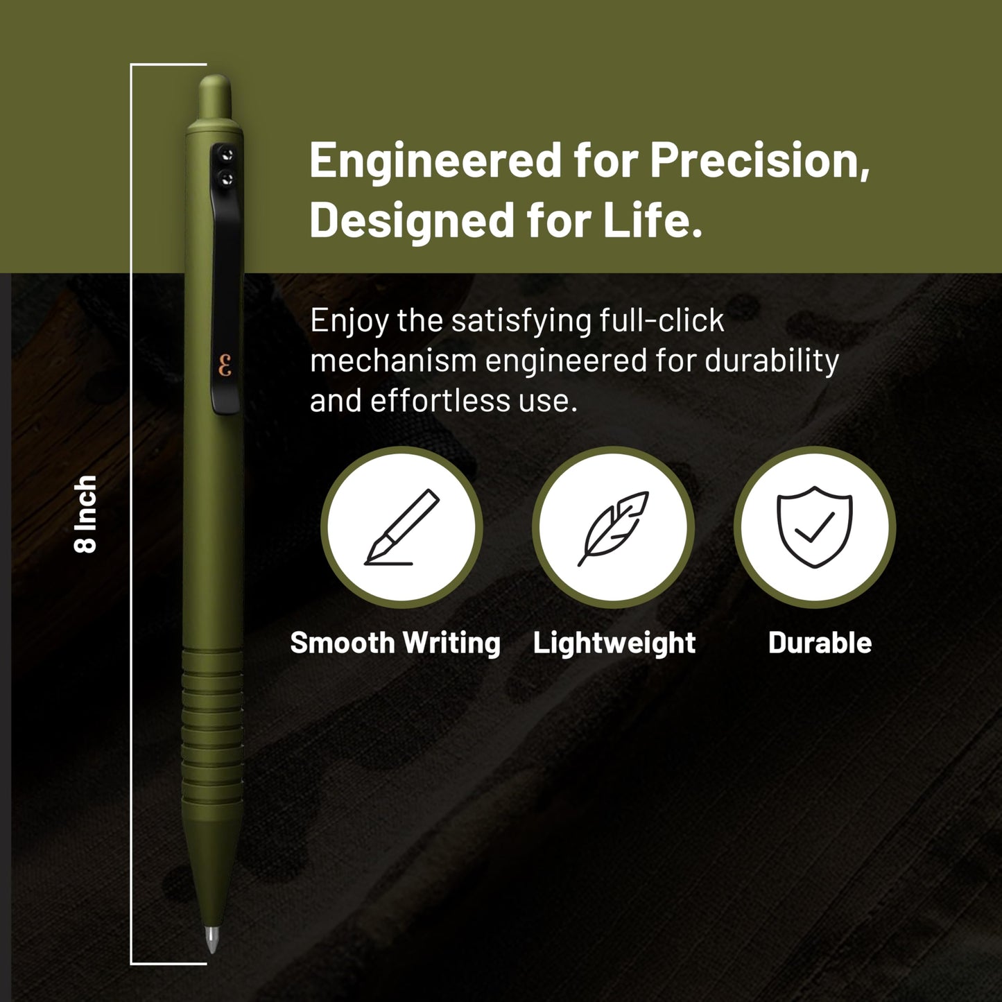 Everyman OD Green Grafton Super Matte Full Click Refillable Gel Pen | Durable EDC Writing Tool with Deep Grip | Smooth 0.7mm Ink Flow for Daily Use, Notes, Journaling, and Office Essentials