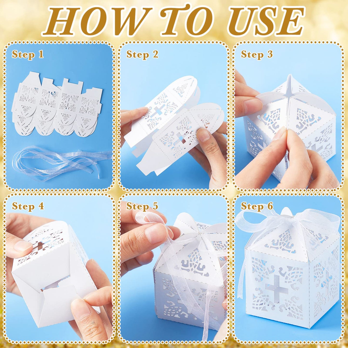Bonuci 50 Packs Baptism Favors Set Acrylic Rosary Beads Faux Pearls with Organza Bags and Cross Baptism Favor Boxes Recuerdo De Boda Y Bautizo for Christening Weddings Party Favors(Gold,Pearl)