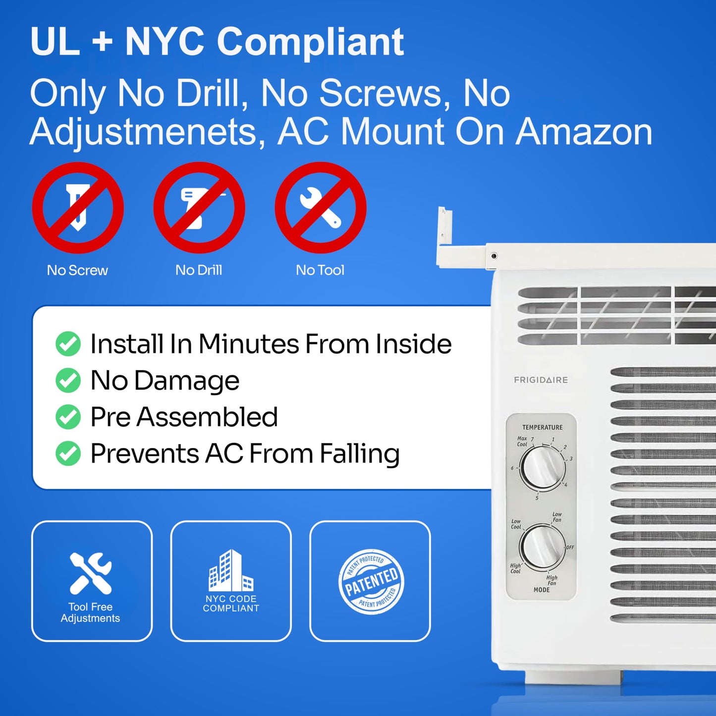 MAGIC A/C MOUNT Window AC Bracket - No Tools or Drilling Required - Adjustable Fit (25"-42") - AC Brackets for Windows Holds up to 220lbs - Rust-Resistant Steel Window Air Conditioner Support Bracket