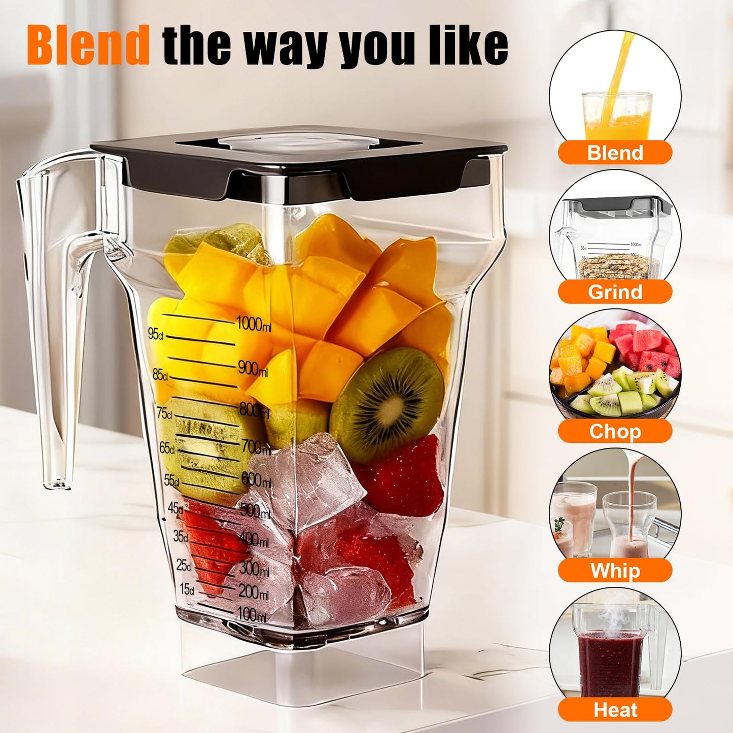 75 oz Blender Jar for Blendtec Four-sided Blender Pitcher Replacement Fits for Blendtec Blenders All Models - 32 oz Blending Capacity | Single Stainless Blade