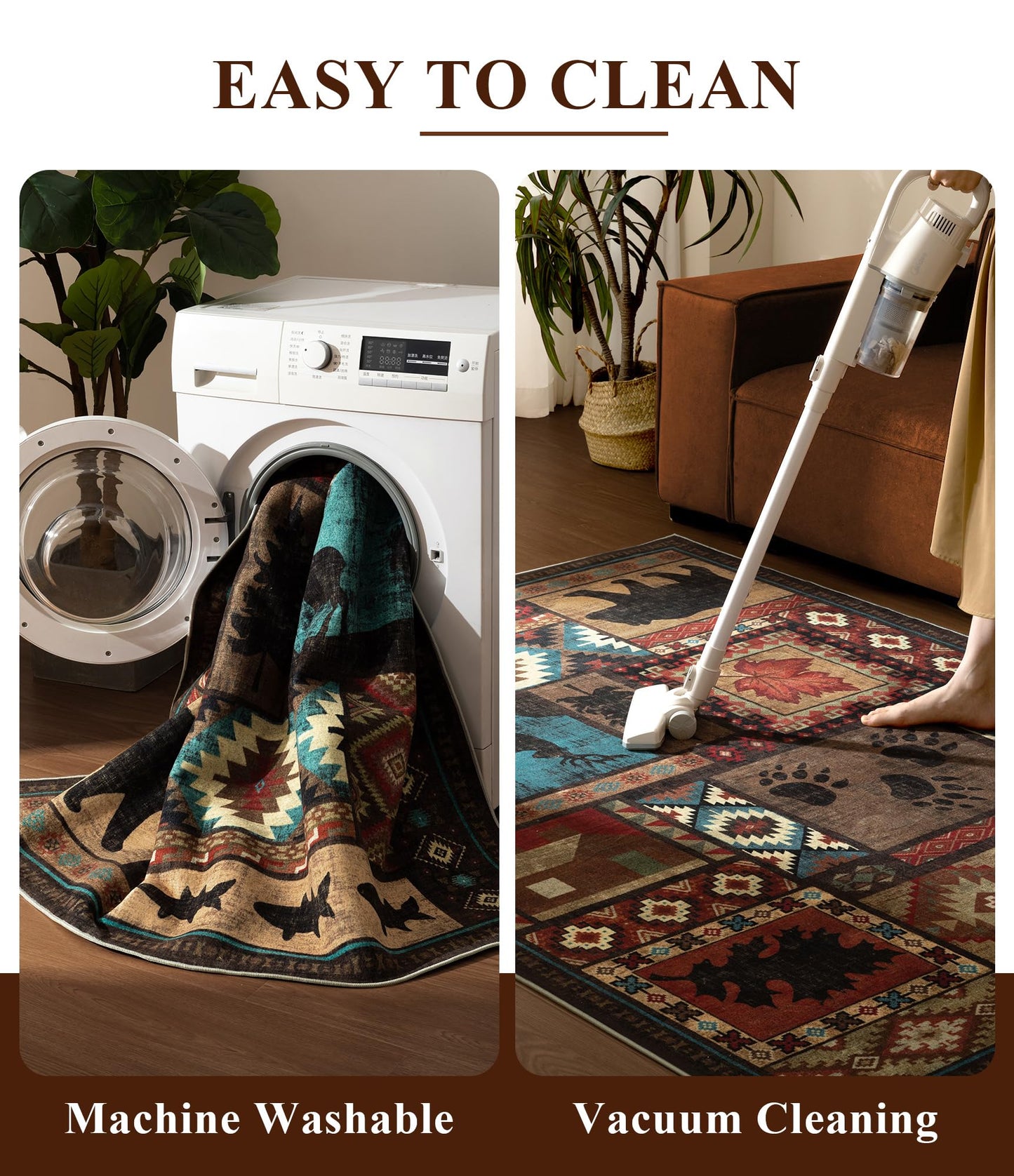 Hallway Runner Rug 2x6 Indoor Door Mat - Bear Rustic Cabin Non-Slip Entryway Rug, Low Pile Tribal Print for Kitchen, Bedroom