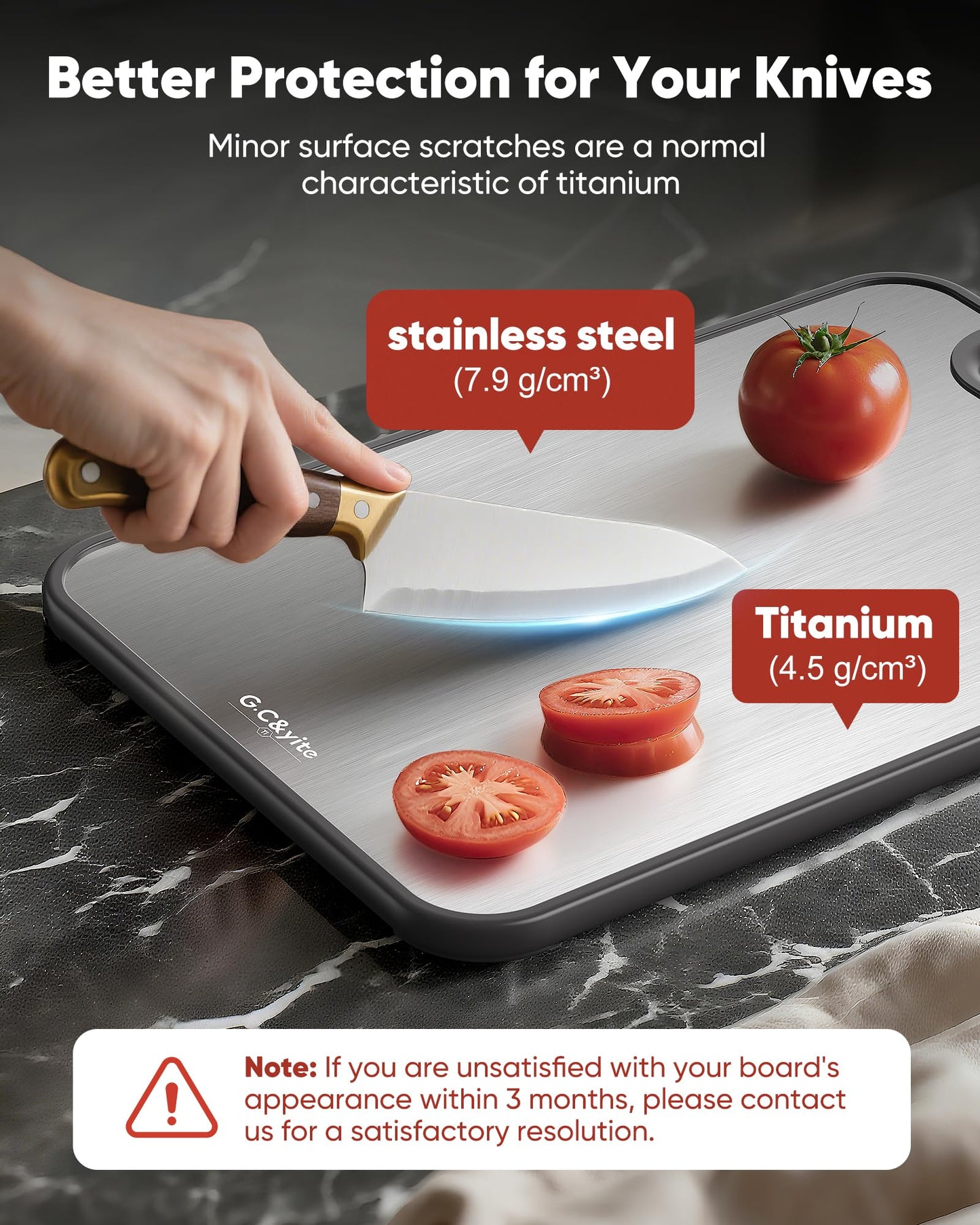 G.C&yite Titanium Cutting Board for kitchen, 2-in-1 Pure Titanium Chopping Board with Wheat Straw PP for Food Safety, Lightweight No Toxic, Kitchen Gifts 15.5" x 10.5", 1-Pcs (Dark Gray)