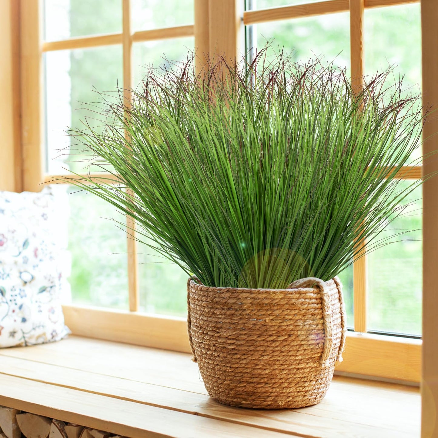 LUZOGA 24Pcs Artificial Grass Plants, Faux Shrubs Wheat Grass, Artificial Tall Grass Fake Plants for Outdoor Decor,Artificial Greenery Stems Weed for Room Indoor Home Decor（Green Red Tail）