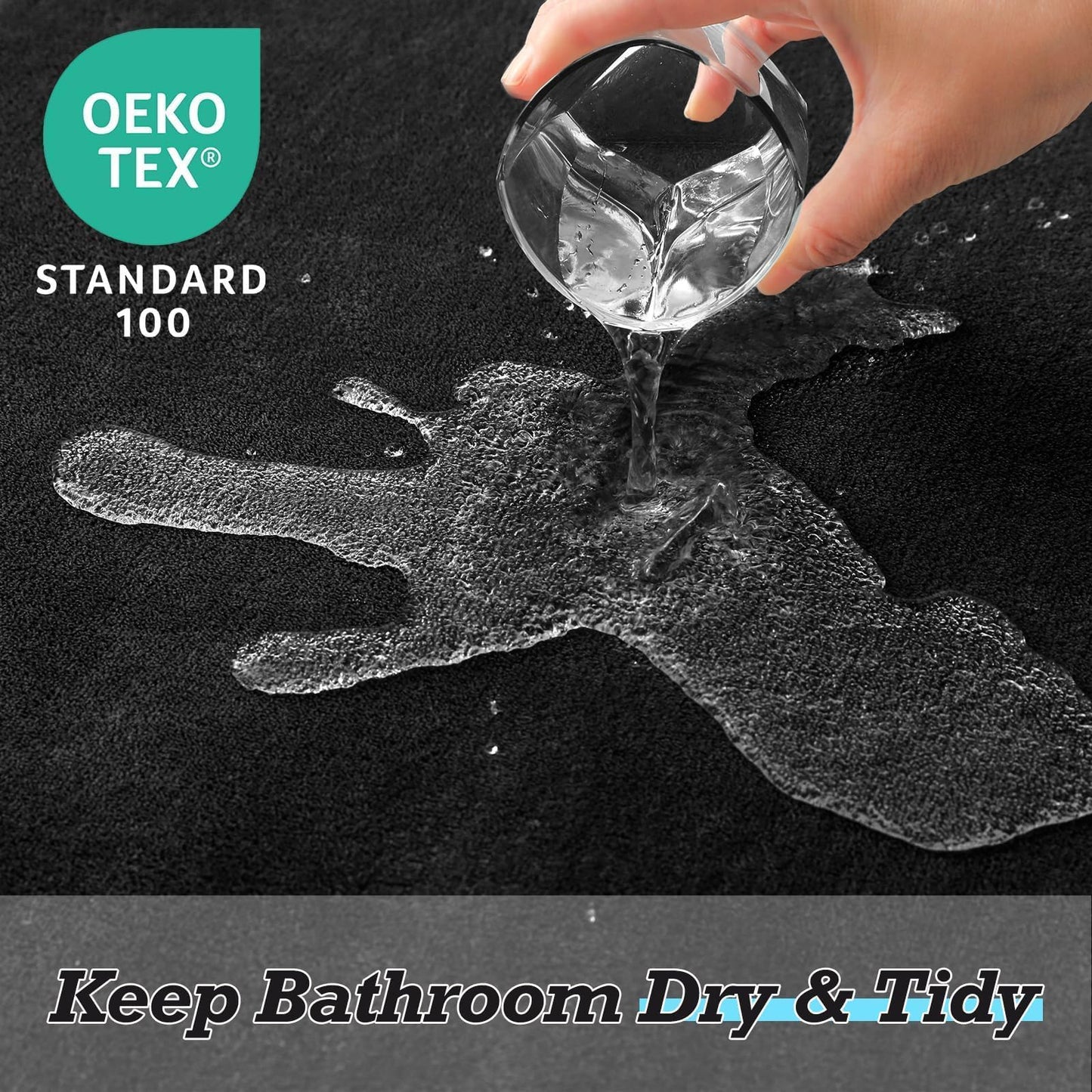 HUXMEYSON Bathroom Rugs Sets 3 Piece, Non-Slip & Quick Dry Bath Mat Set, Ultra Soft Velvet Bath Rugs for Bathroom, Toilet and Shower Floor, Black