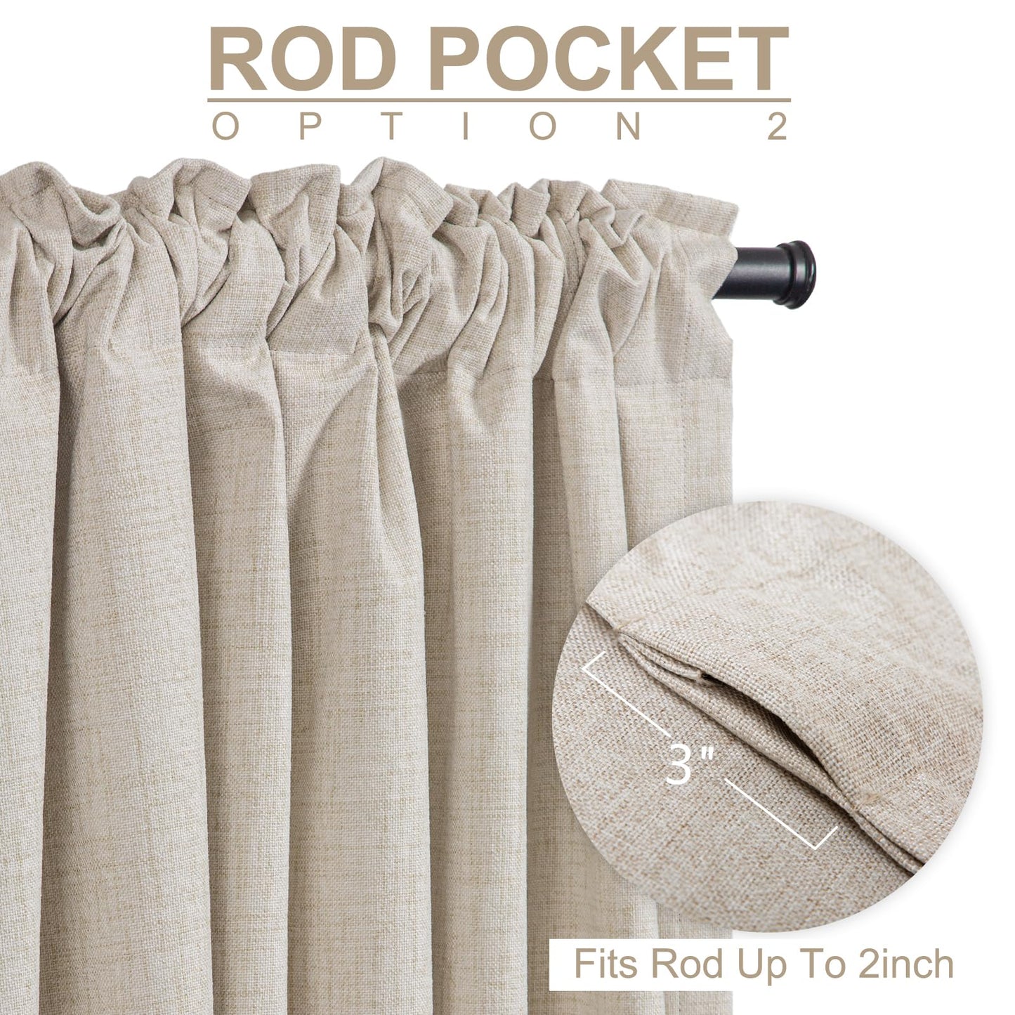 100% Blackout Shield Linen Blackout Sliding Door Curtains for Living Room, Back Tab/Rod Pocket Thermal Insulated Curtains for Sliding Glass Doors, 1 Panel Set, 100" W x 96" L, Cream