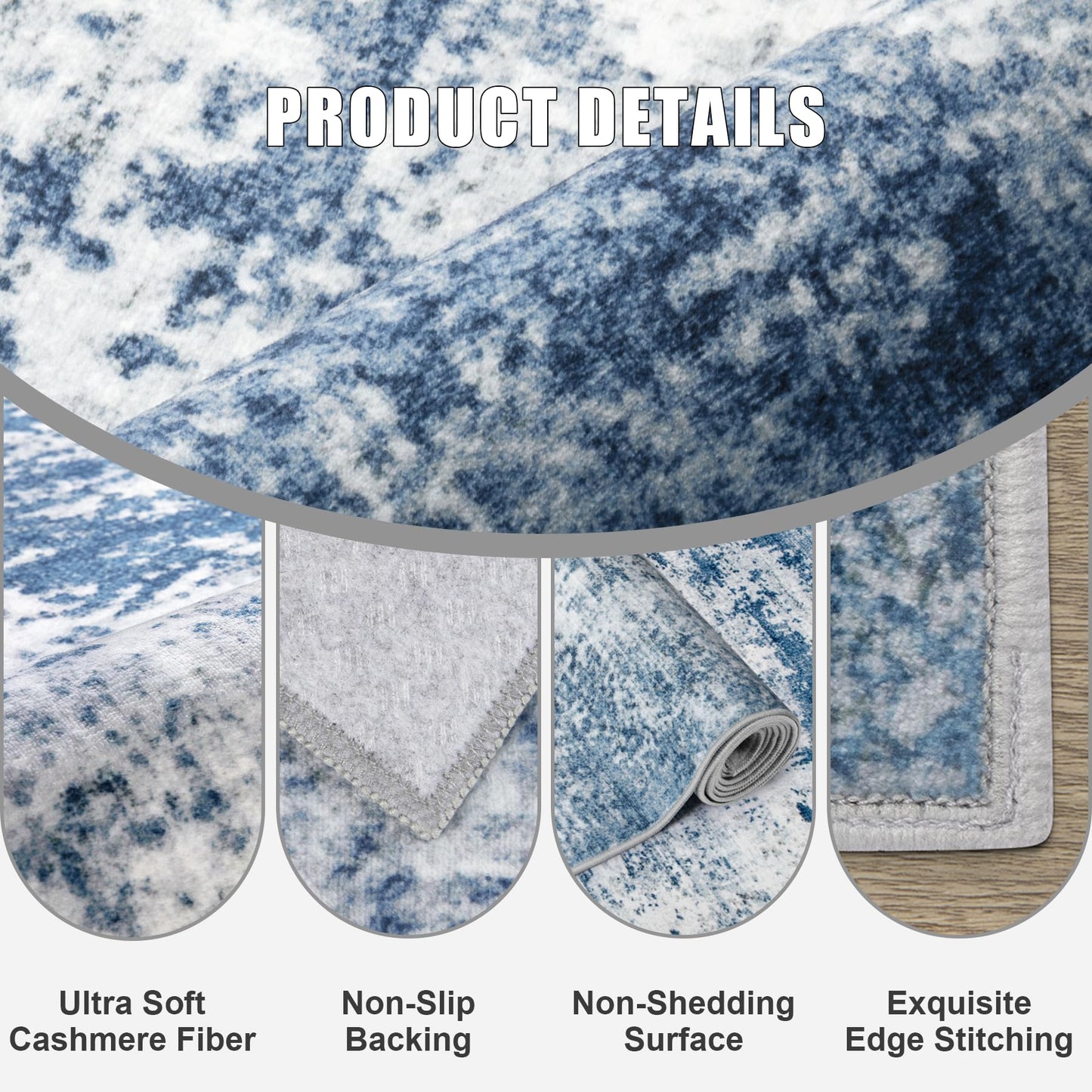 5x7 Area Rug Living Room Rug: Washable Modern Abstract Soft Thin Rug Indoor Floor No Slip Stain Resistant Carpet for Bedroom Dining Room Farmhouse Nursery Home Office - Blue
