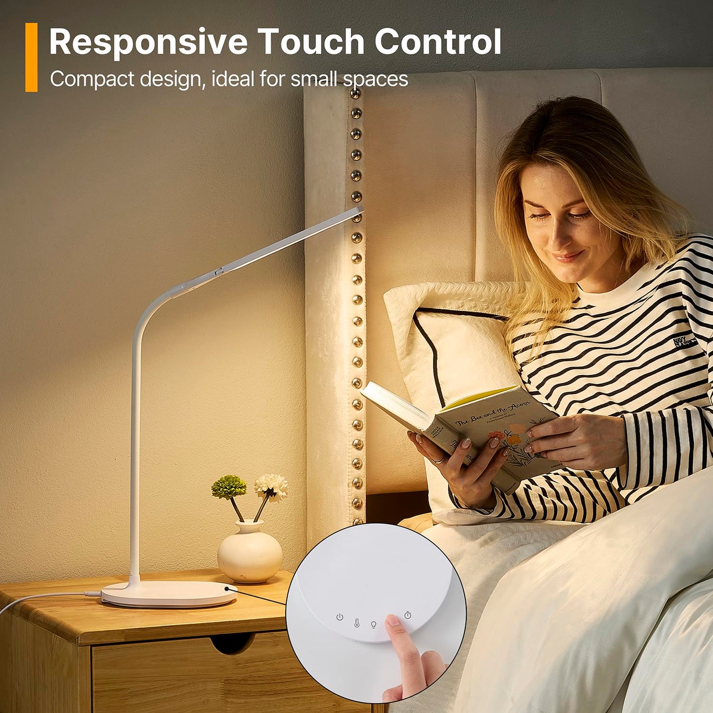 Donnitec LED Desk Lamp for Home Office, Ultra-Wide Double Head Desk Light with 90° Flexible Gooseneck, Eye-Caring Low Blue Light, 5 Color Modes (2700K-6500K) & 5 Brightness Levels, Touch Control