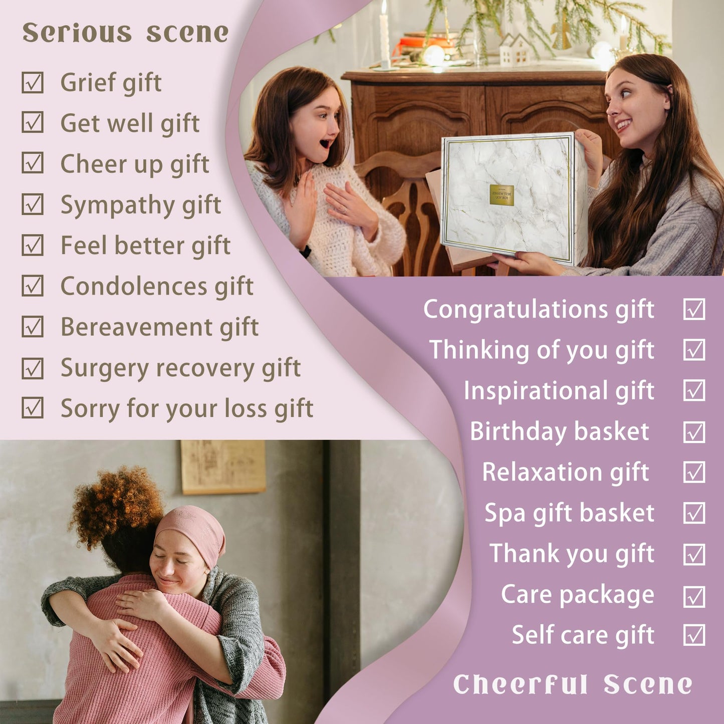 AHAGIFTREE Gift Baskets For Women,12PC Birthday Gifts,Mother's Day Thinking Of you Gifts for Women,Care Package,Grief,Sympathy,thank you,Condolences (Purple)