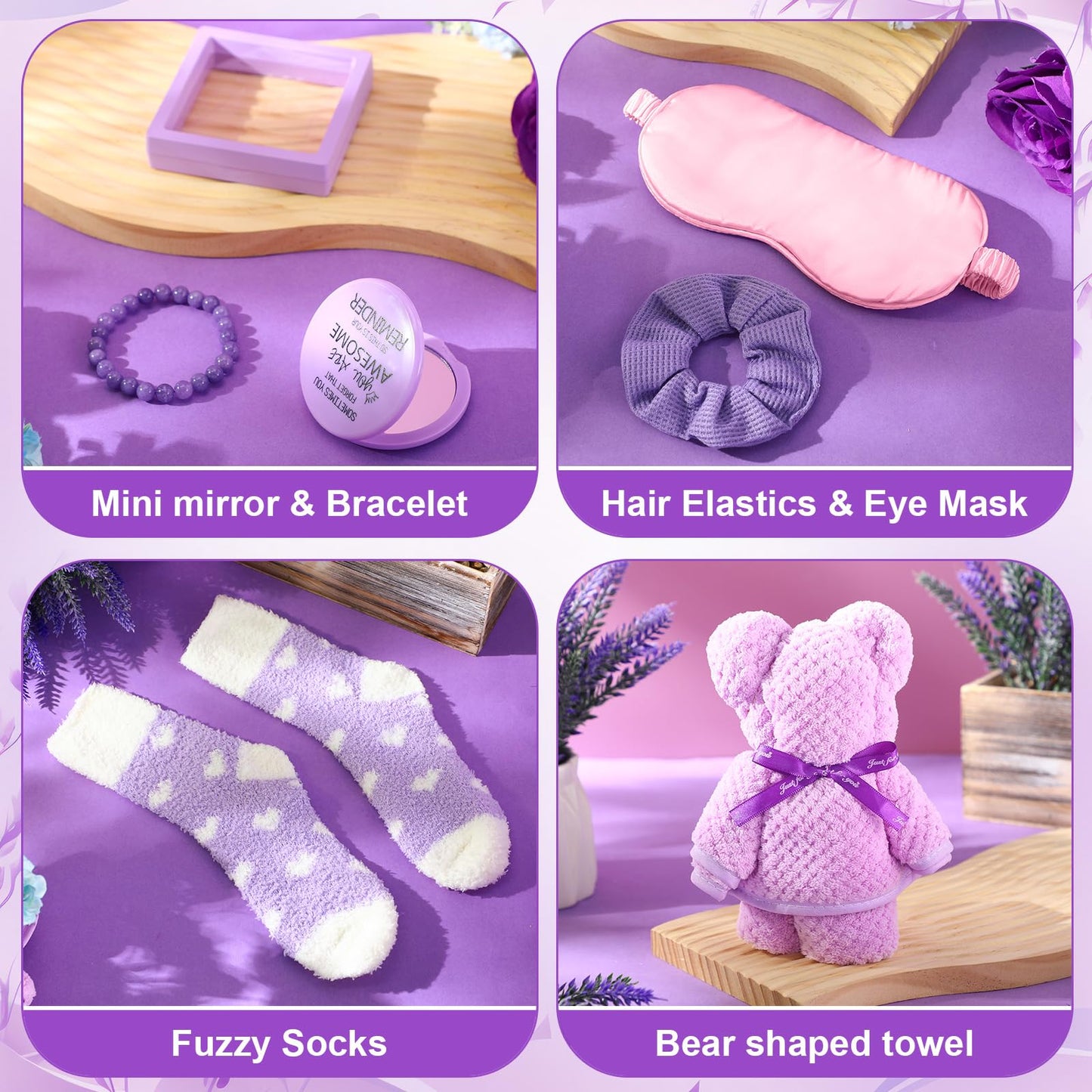 Sieral 14 Pcs Birthday Gifts for Women Care Blanket Gifts Set Spa Baskets Get Well Soon Gift Baskets Mother's Day Gift for Women Mom Her Girlfriend Sister Daughter Friend Wife Grandma(Plain,Purple)